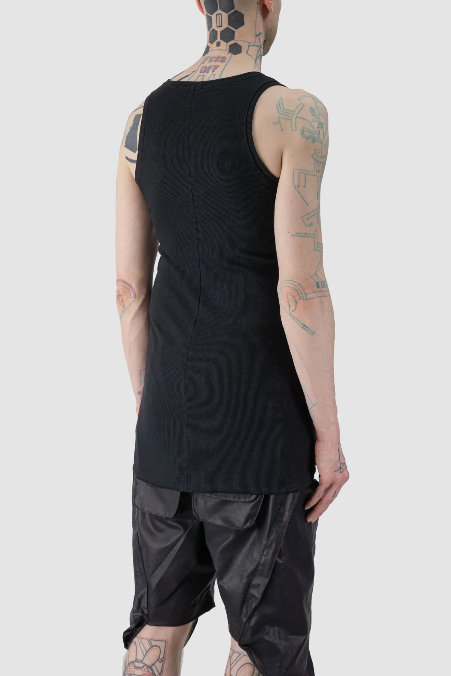 Black Bamboo and Cotton Fine Rib Slim Fit Tank Top - Image 5