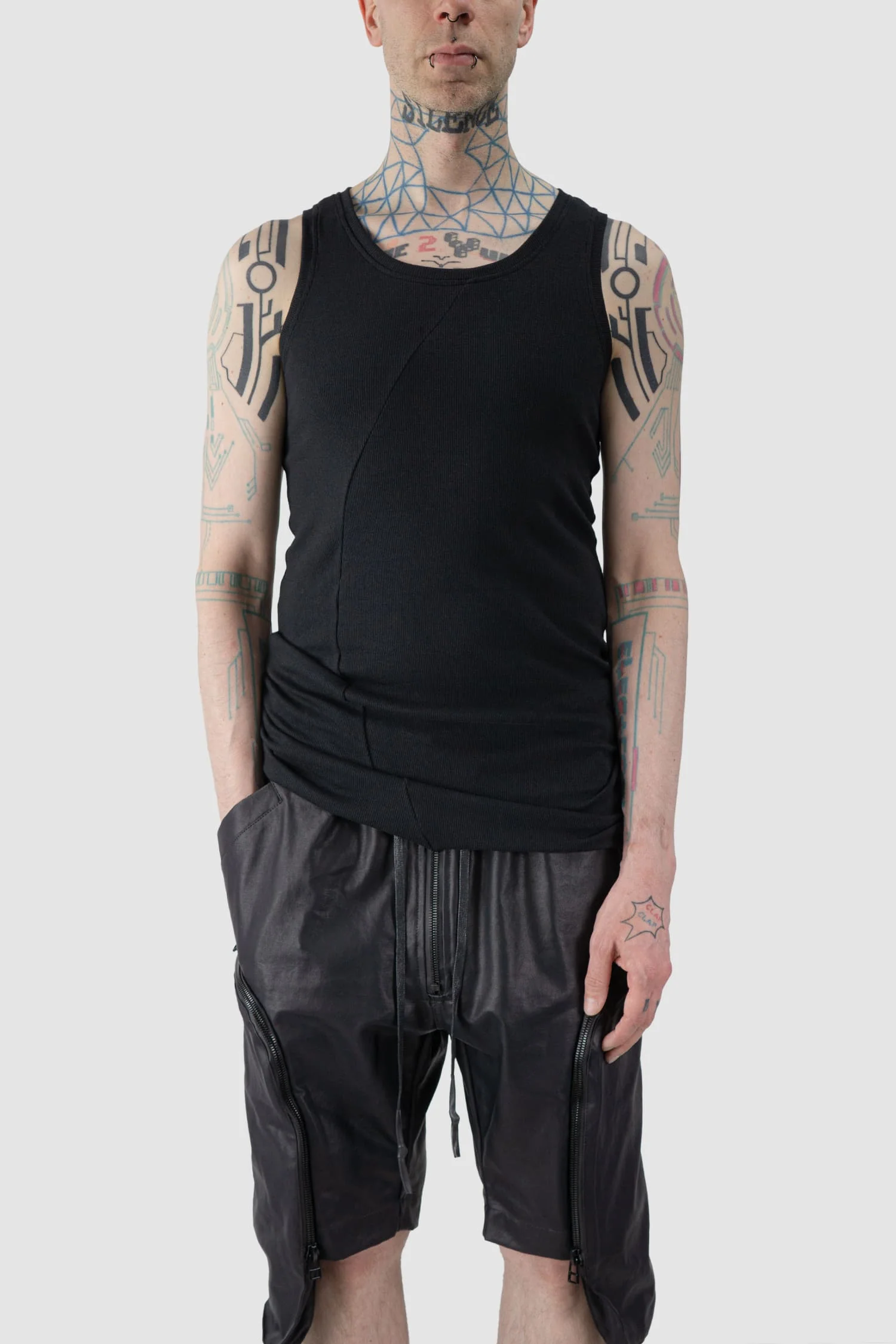 Black Bamboo and Cotton Fine Rib Slim Fit Tank Top - Image 6