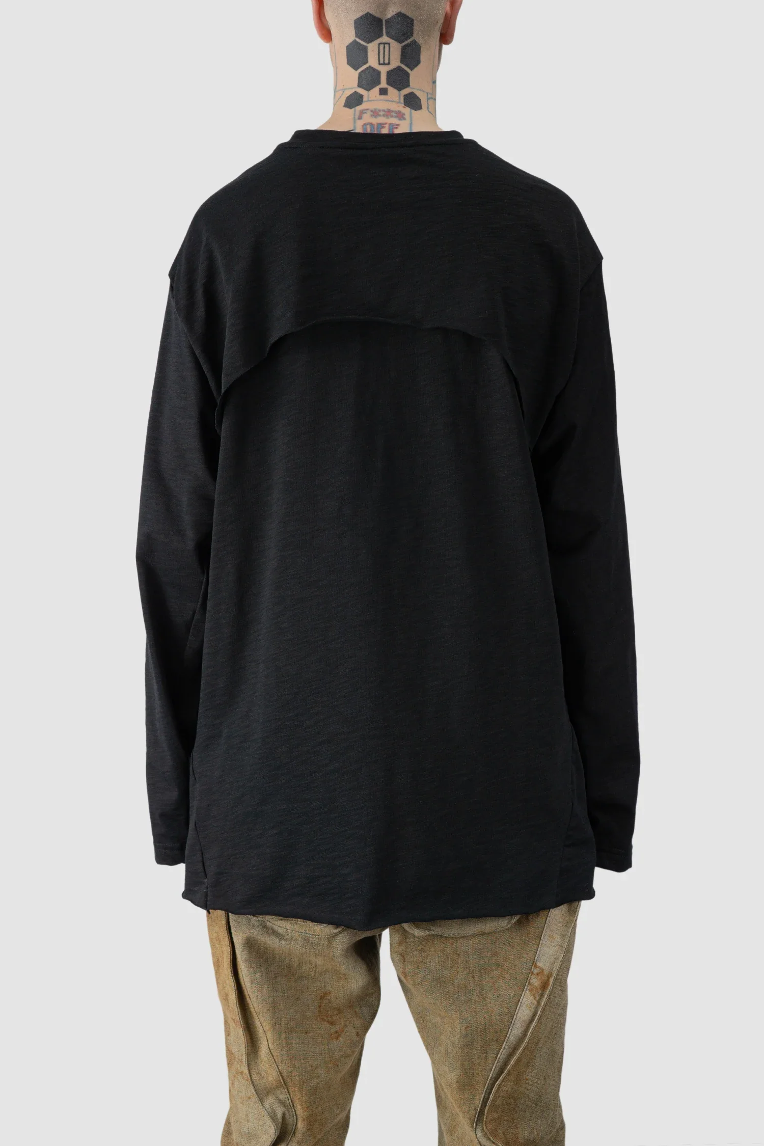 Black Cotton Back-Draped Oversize Long Sleeve T-Shirt - Image 4