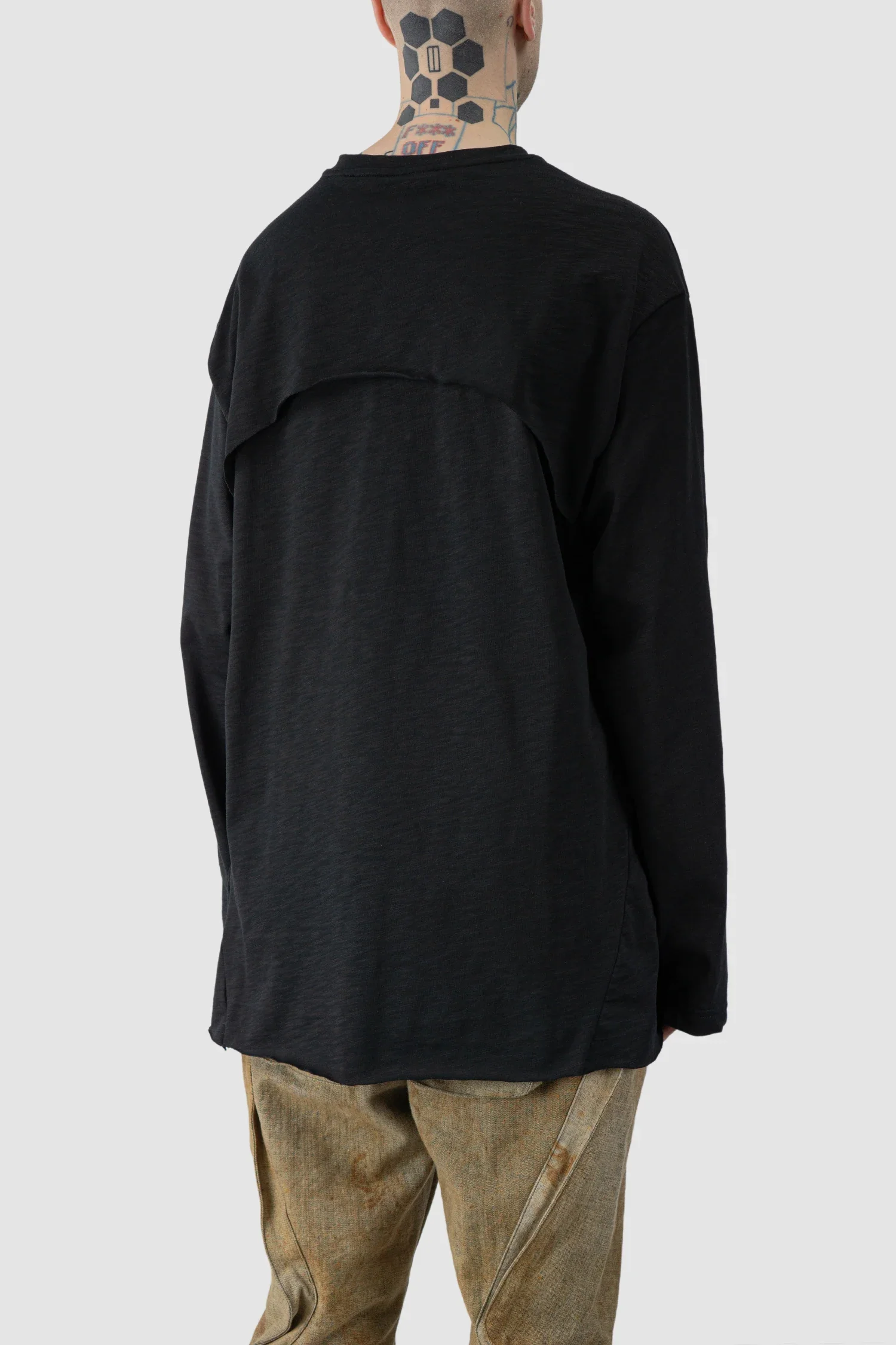 Black Cotton Back-Draped Oversize Long Sleeve T-Shirt - Image 5