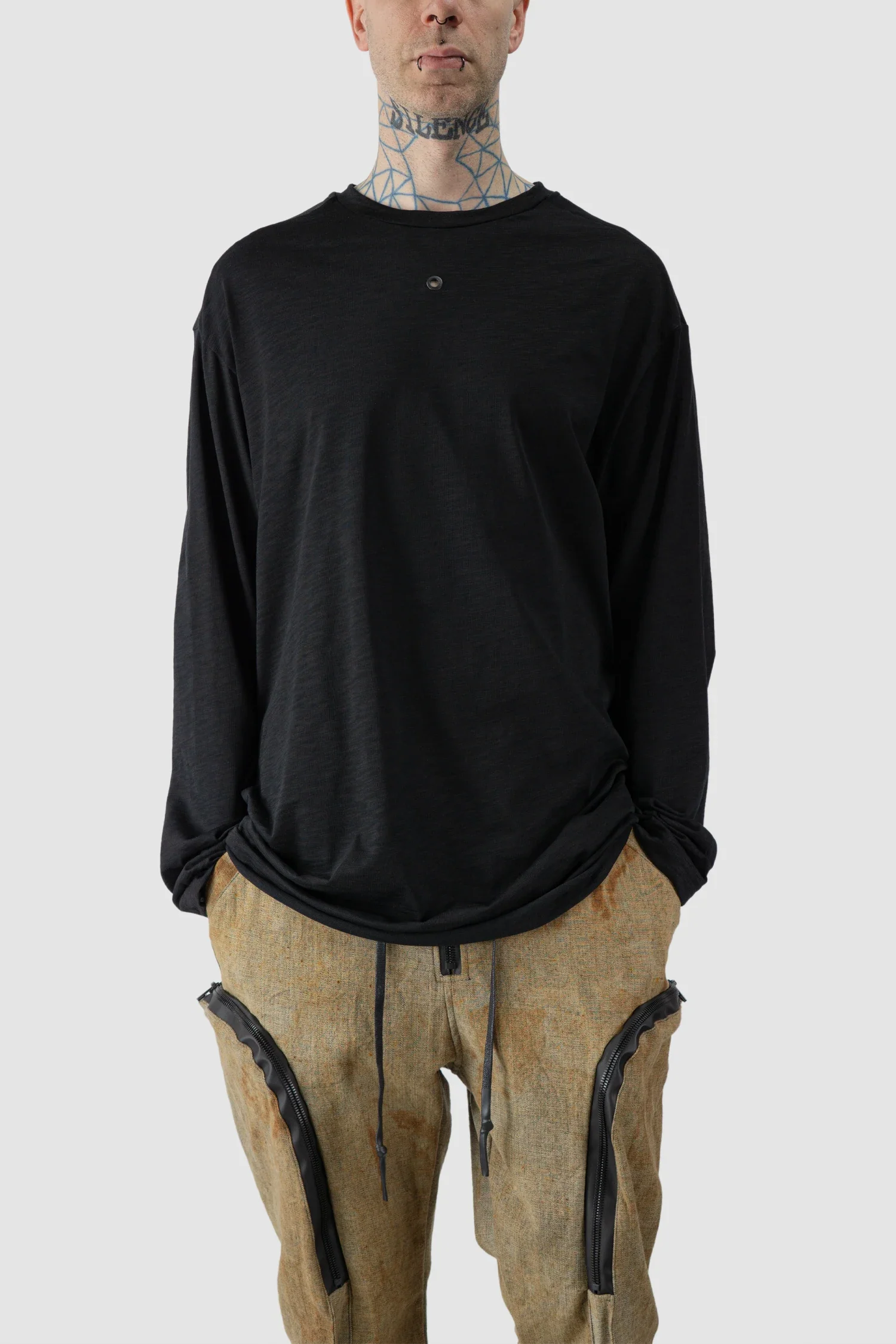 Black Cotton Back-Draped Oversize Long Sleeve T-Shirt - Image 6