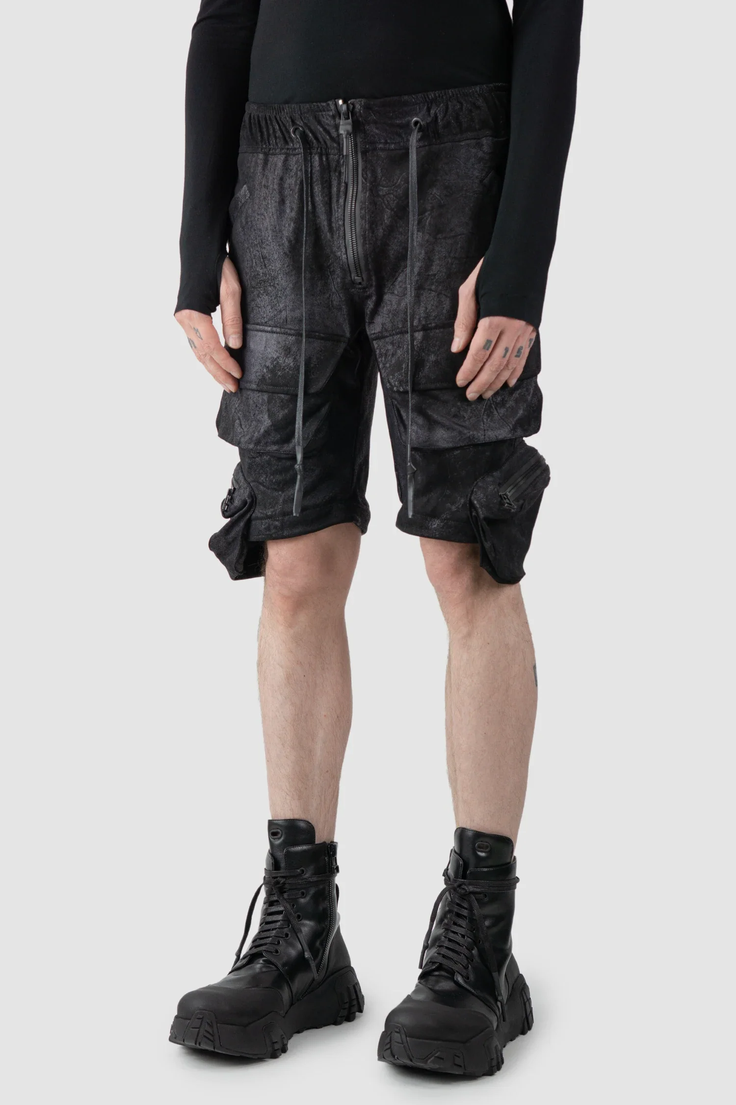 Black Vegan Leather Convertible Cargo Trousers - Image 2