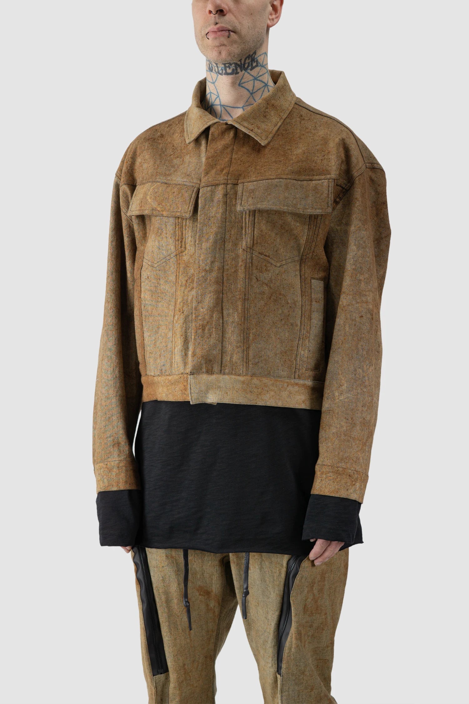 Brown Rusted Cotton Denim Worker Jacket - Image 2