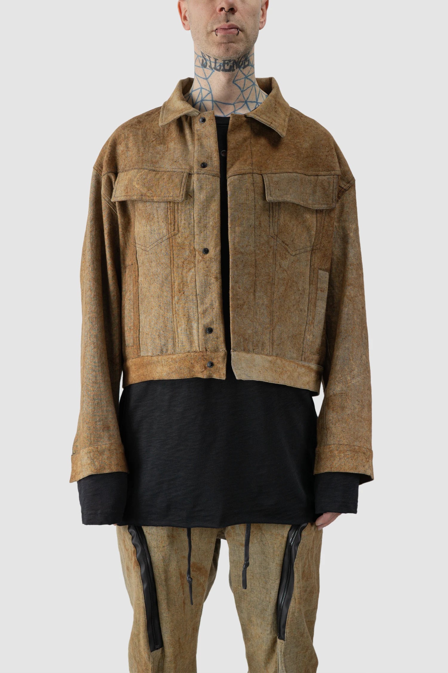 Brown Rusted Cotton Denim Worker Jacket - Image 3