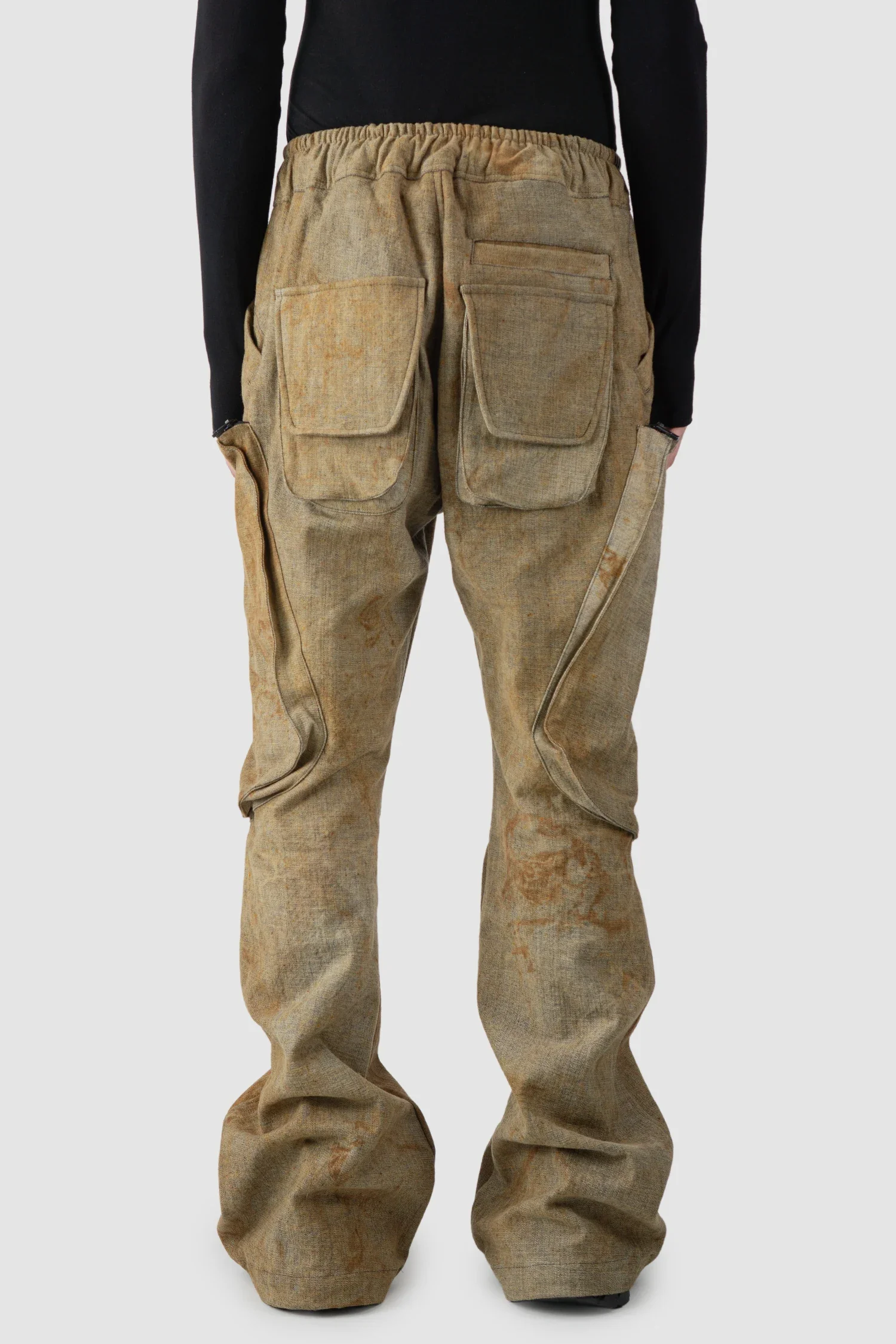Brown Rusted Denim Flared Cargo Trousers - Image 5
