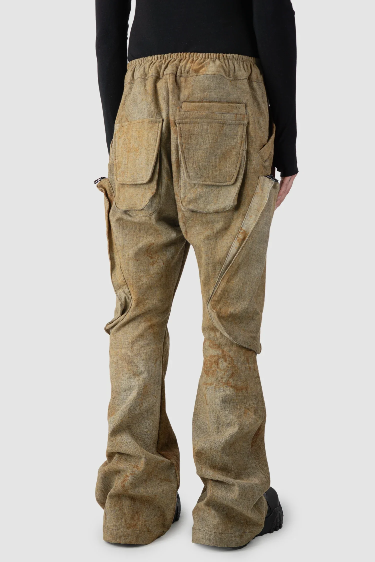 Brown Rusted Denim Flared Cargo Trousers - Image 6