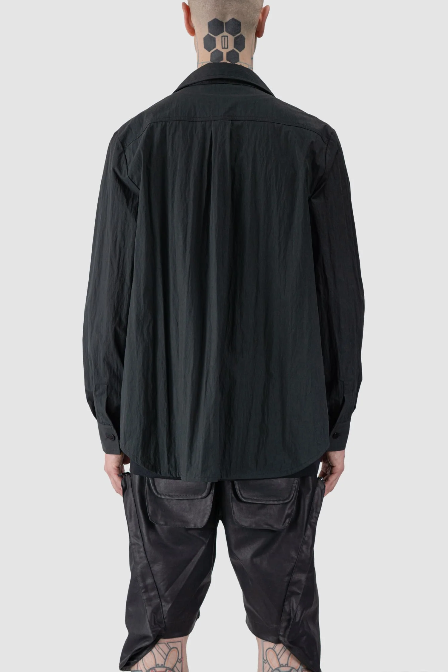 Black Cracked Cotton Long Sleeve Cargo Shirt - Image 5