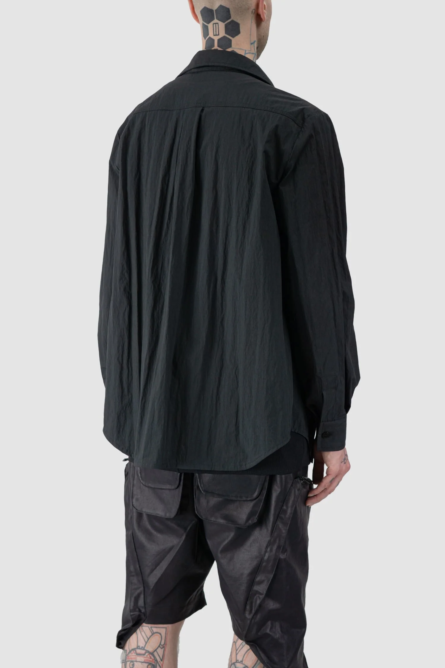 Black Cracked Cotton Long Sleeve Cargo Shirt - Image 6