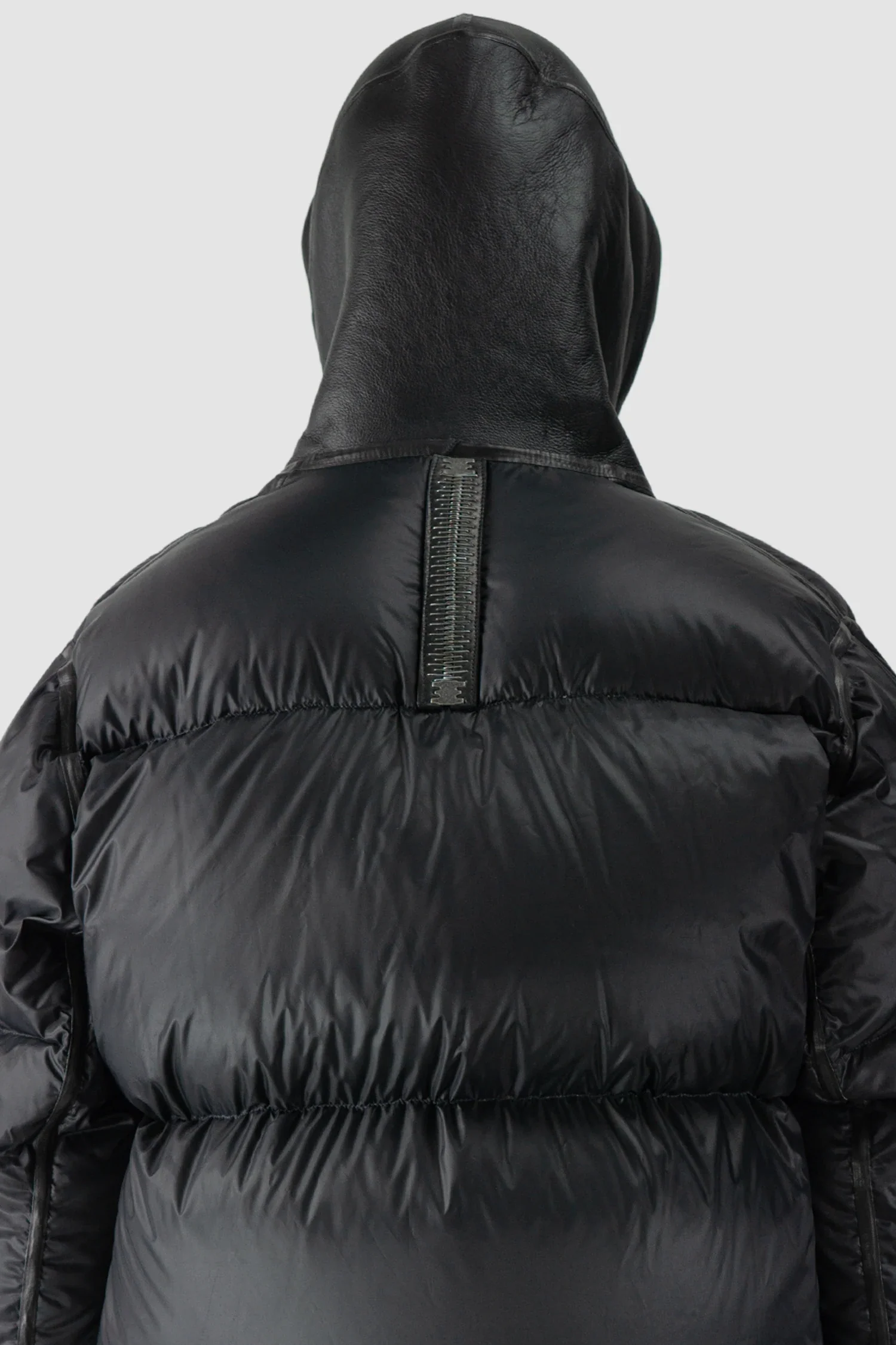 Black Hooded Cropped Shearling and Down Puffer Jacket - Image 5