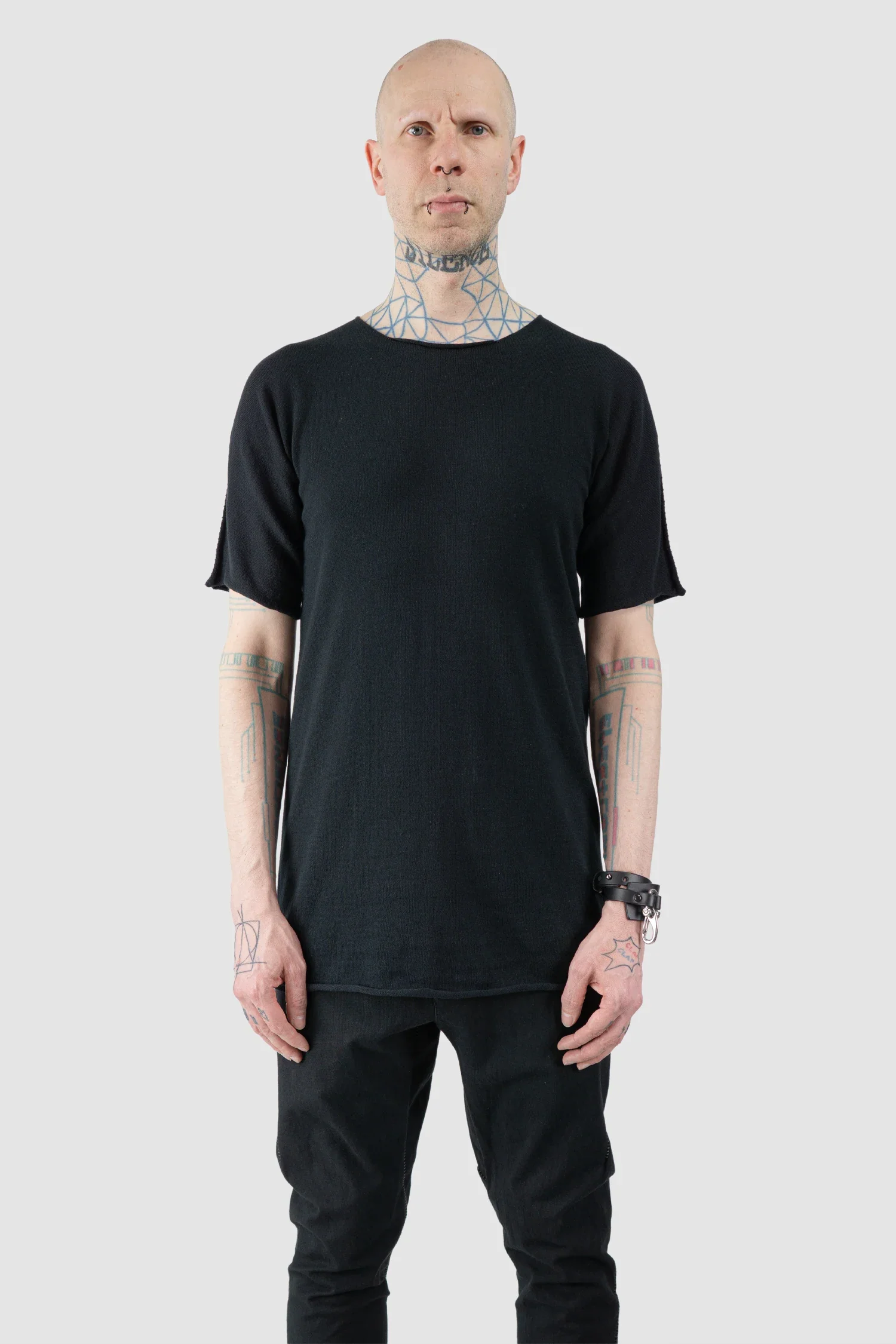 Black Reversible Knitted Spine T-Shirt