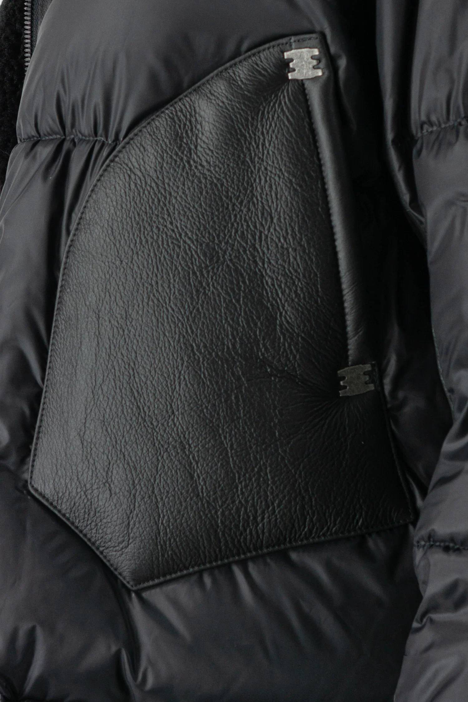 Black Shearling Leather and Down Cropped Puffer Jacket - Image 8