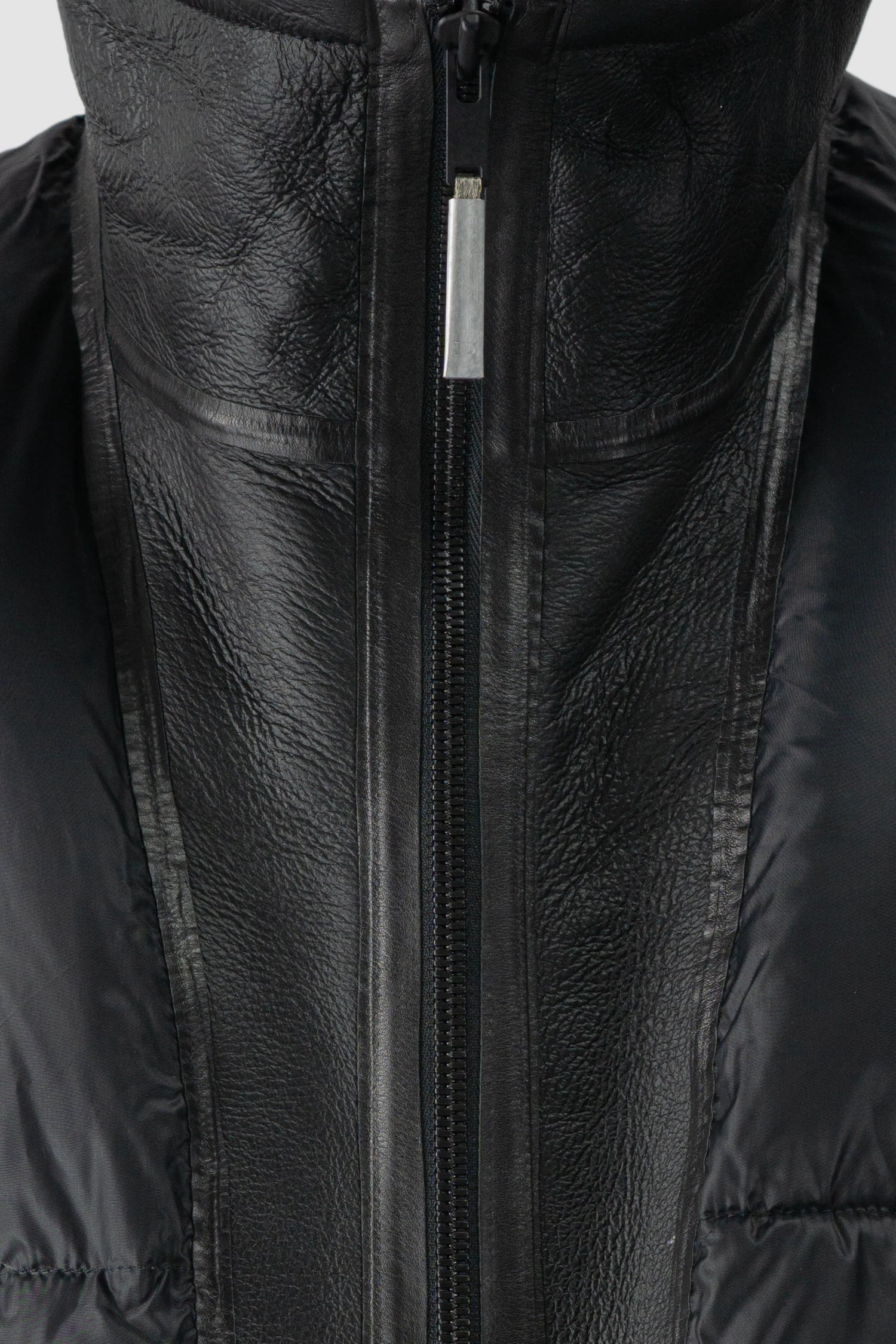 Black Shearling Leather and Down Cropped Puffer Jacket - Image 9