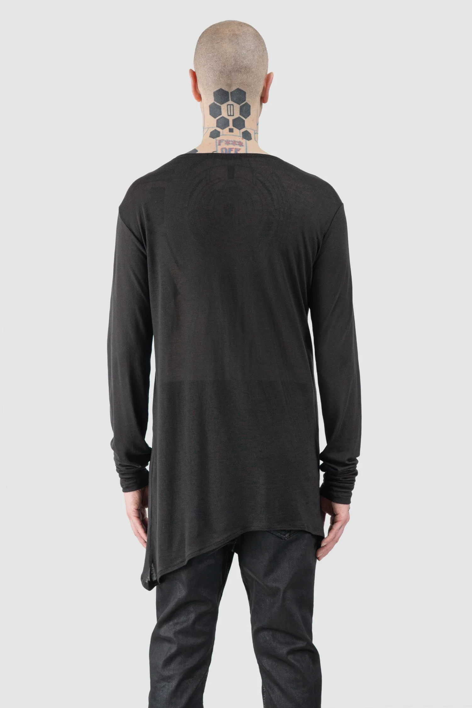 Black Asymmetrical V-Neck Long Sleeve T-Shirt - Image 5