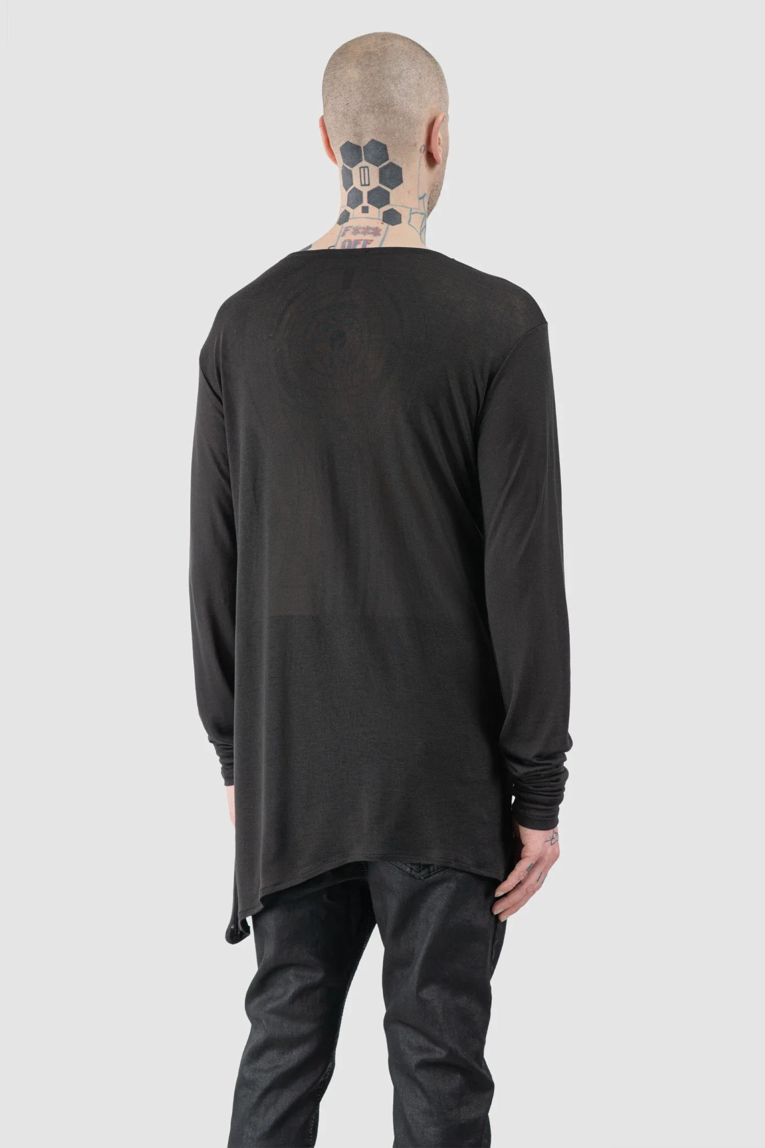 Black Asymmetrical V-Neck Long Sleeve T-Shirt - Image 7