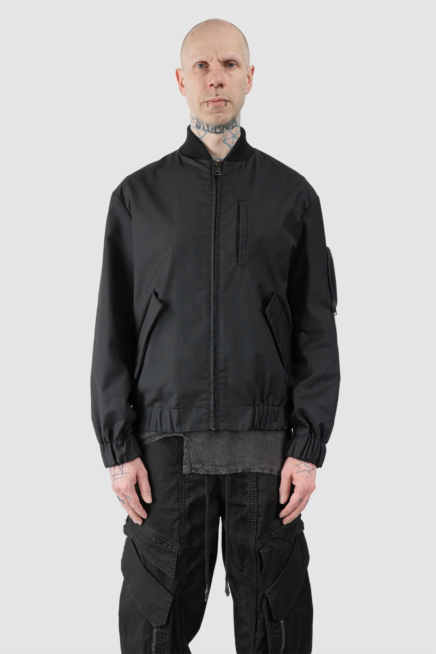 Black Cotton Blend Tech Bomber Jacket