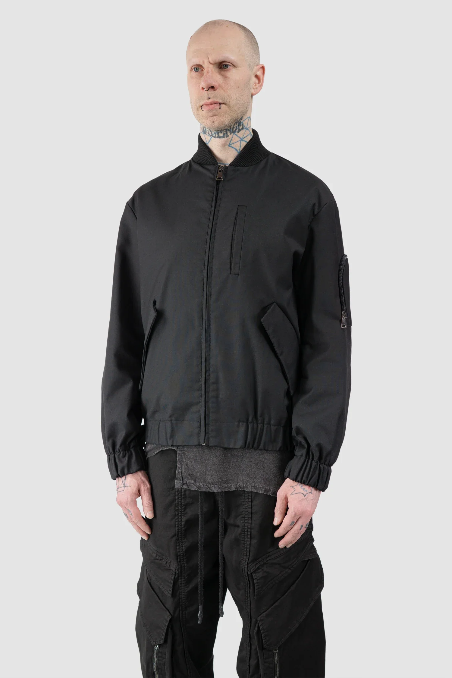 Black Cotton Blend Tech Bomber Jacket - Image 2