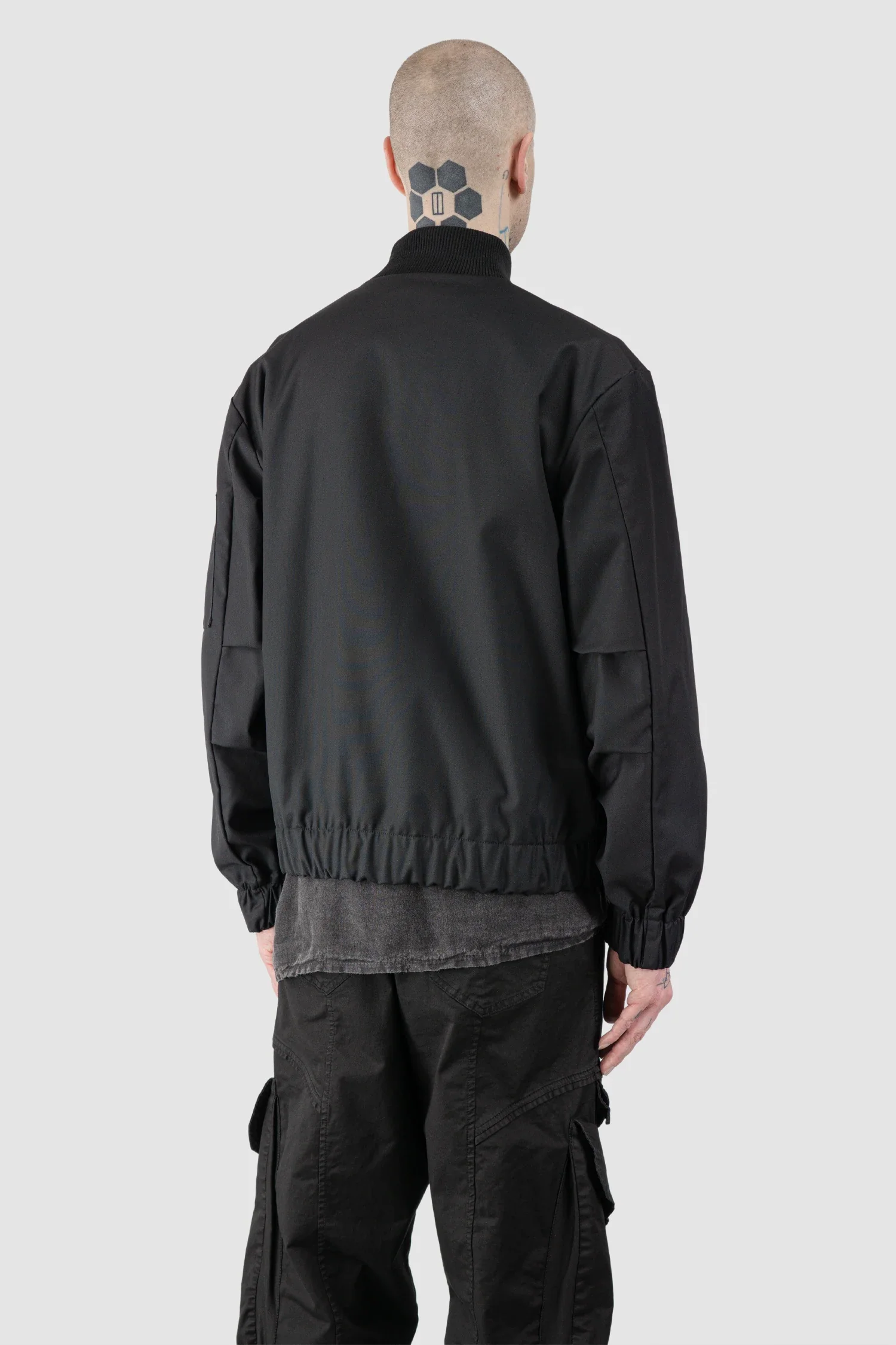 Black Cotton Blend Tech Bomber Jacket - Image 7