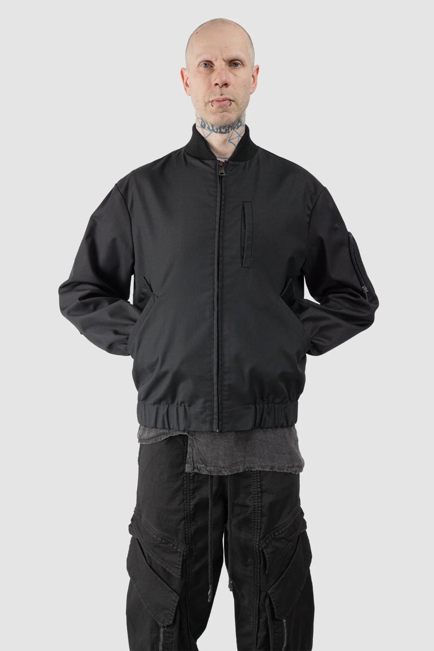 Black Cotton Blend Tech Bomber Jacket - Image 9