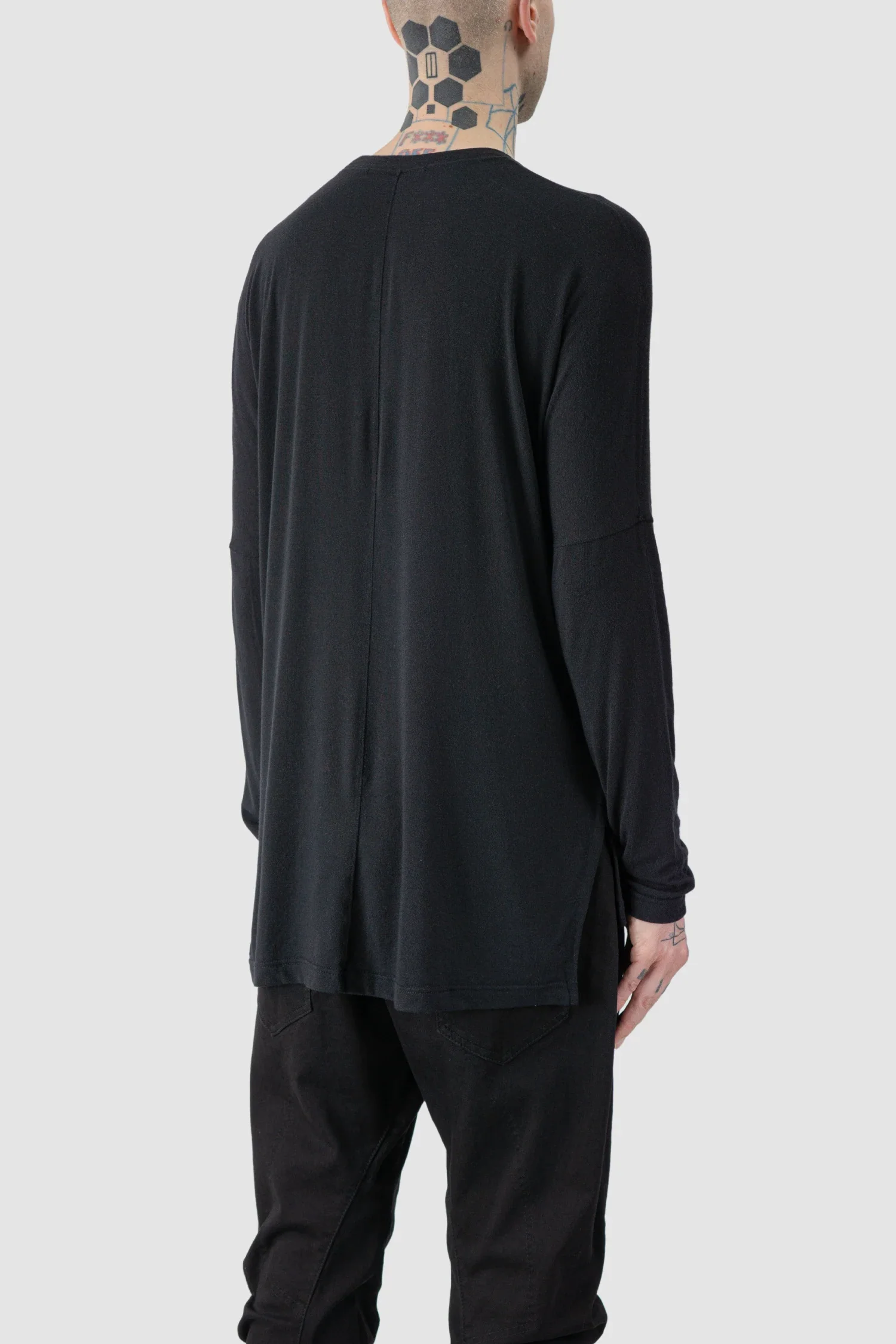 Black Elongated long sleeve Cashmere Blend T-Shirt - Image 6