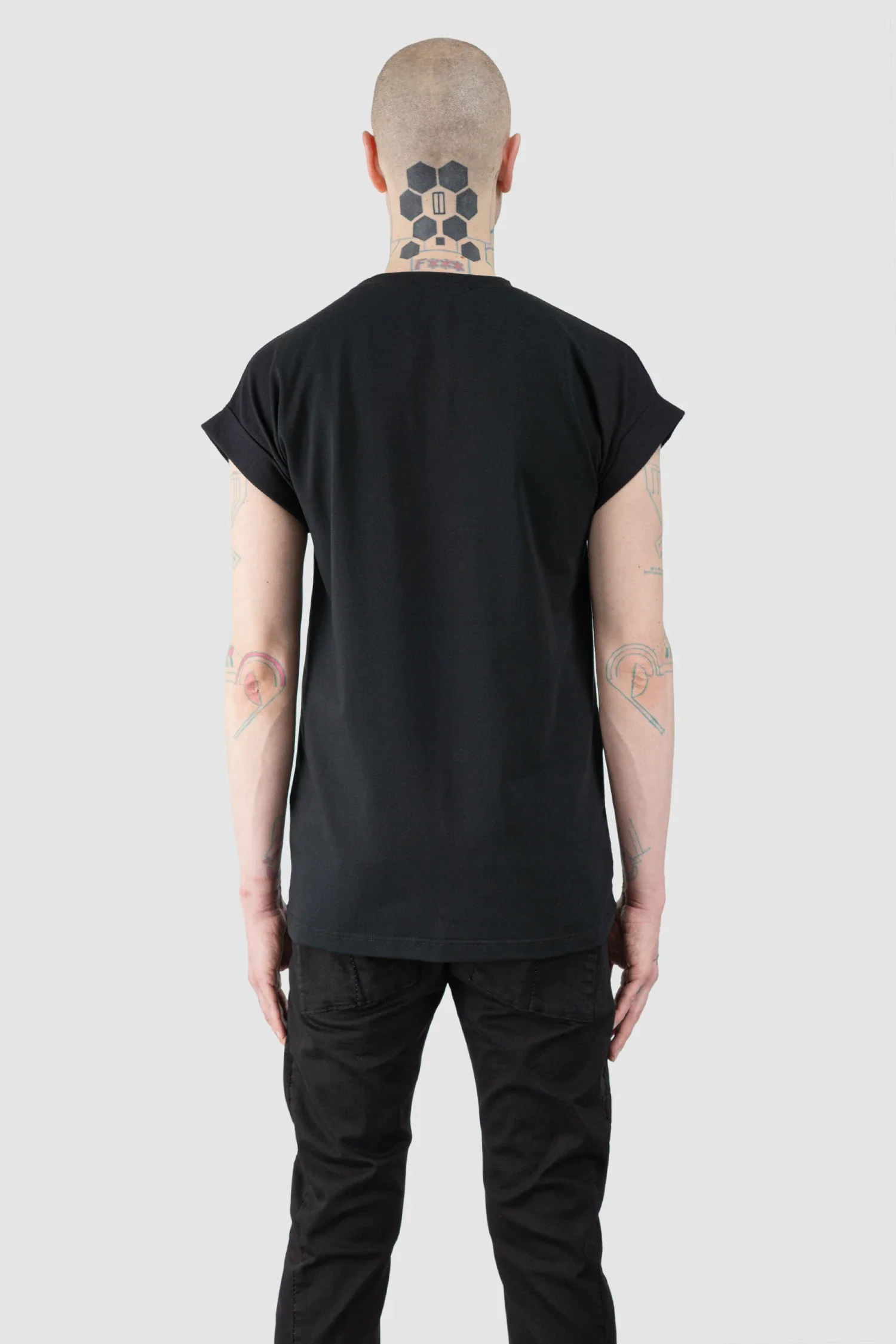Black Front Seam Elastic Cotton T-Shirt - Image 5