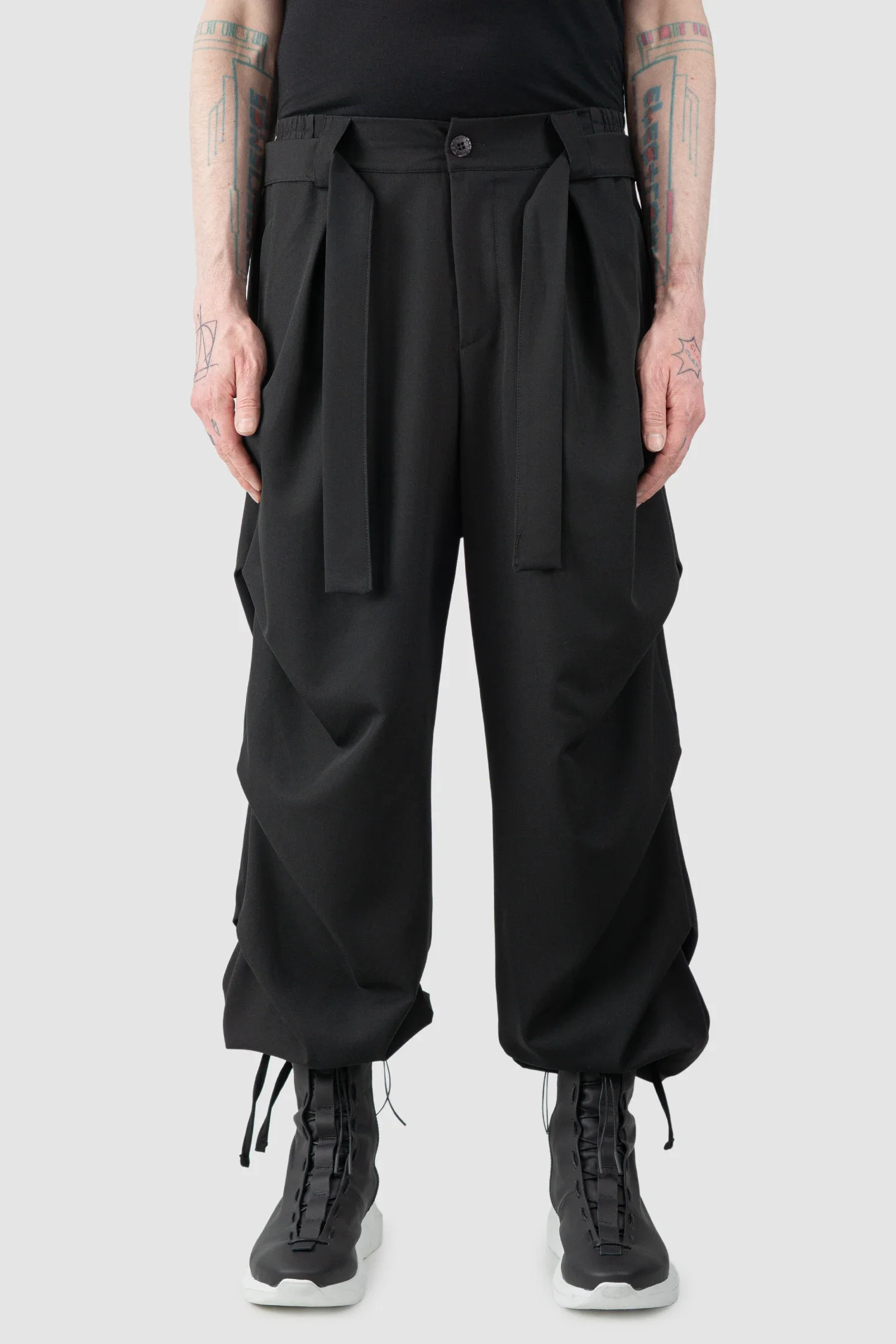 Black Guttered Fluid Stretch Trousers