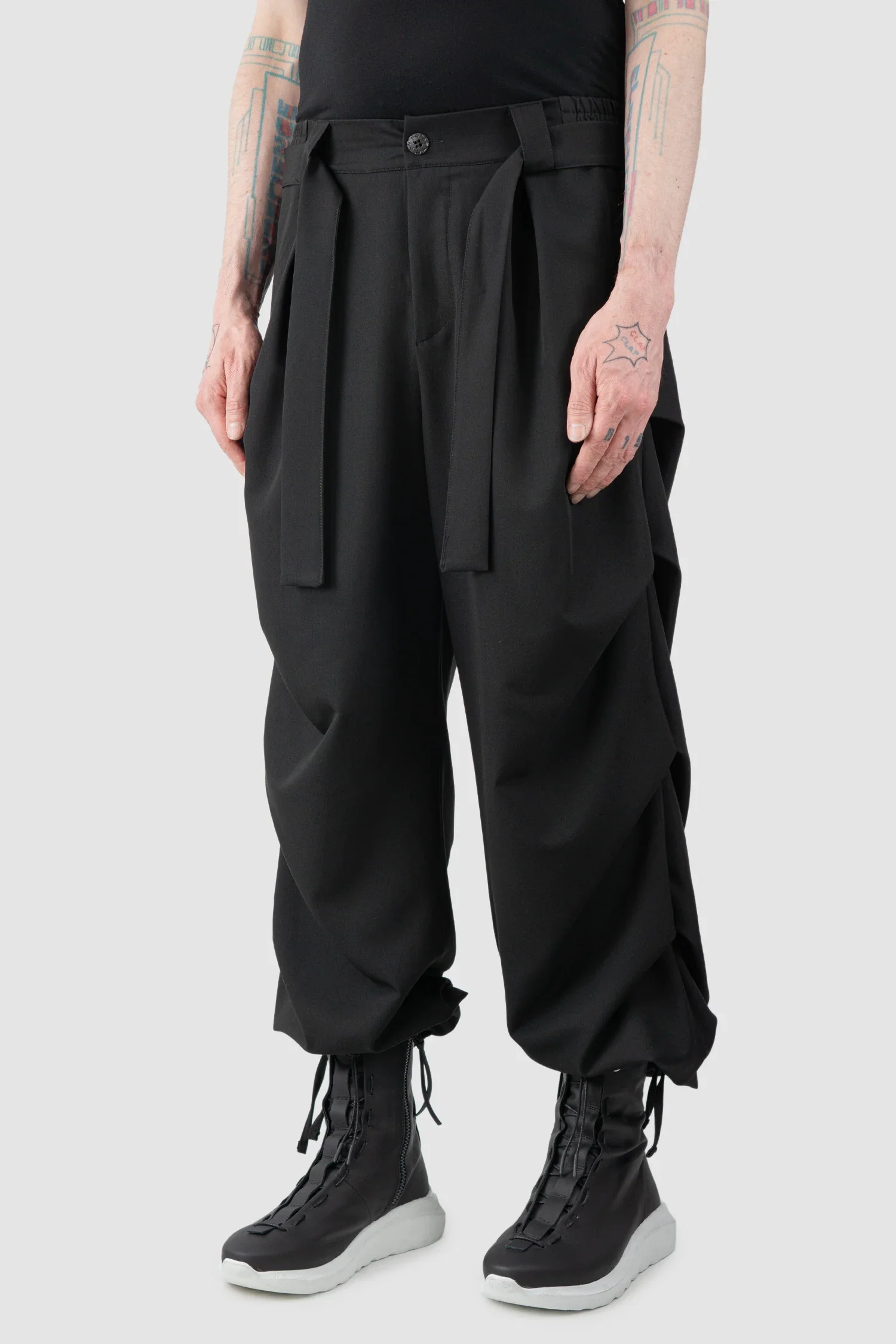 Black Guttered Fluid Stretch Trousers - Image 2