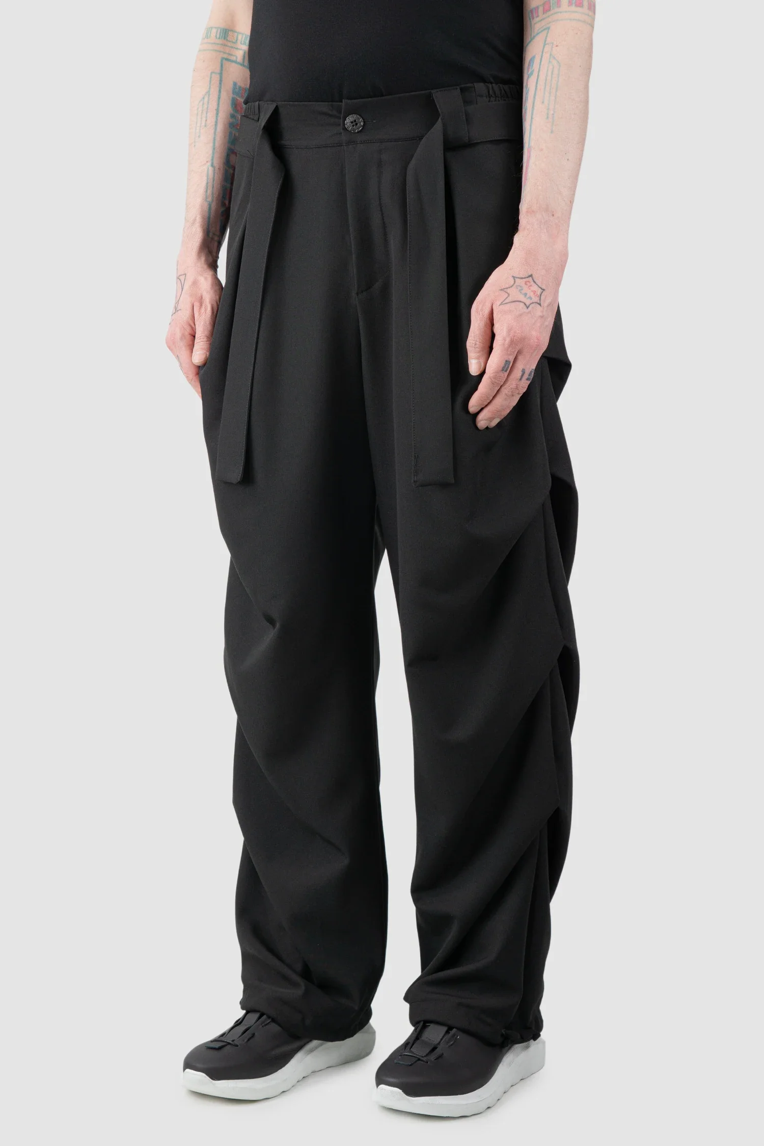 Black Guttered Fluid Stretch Trousers - Image 7
