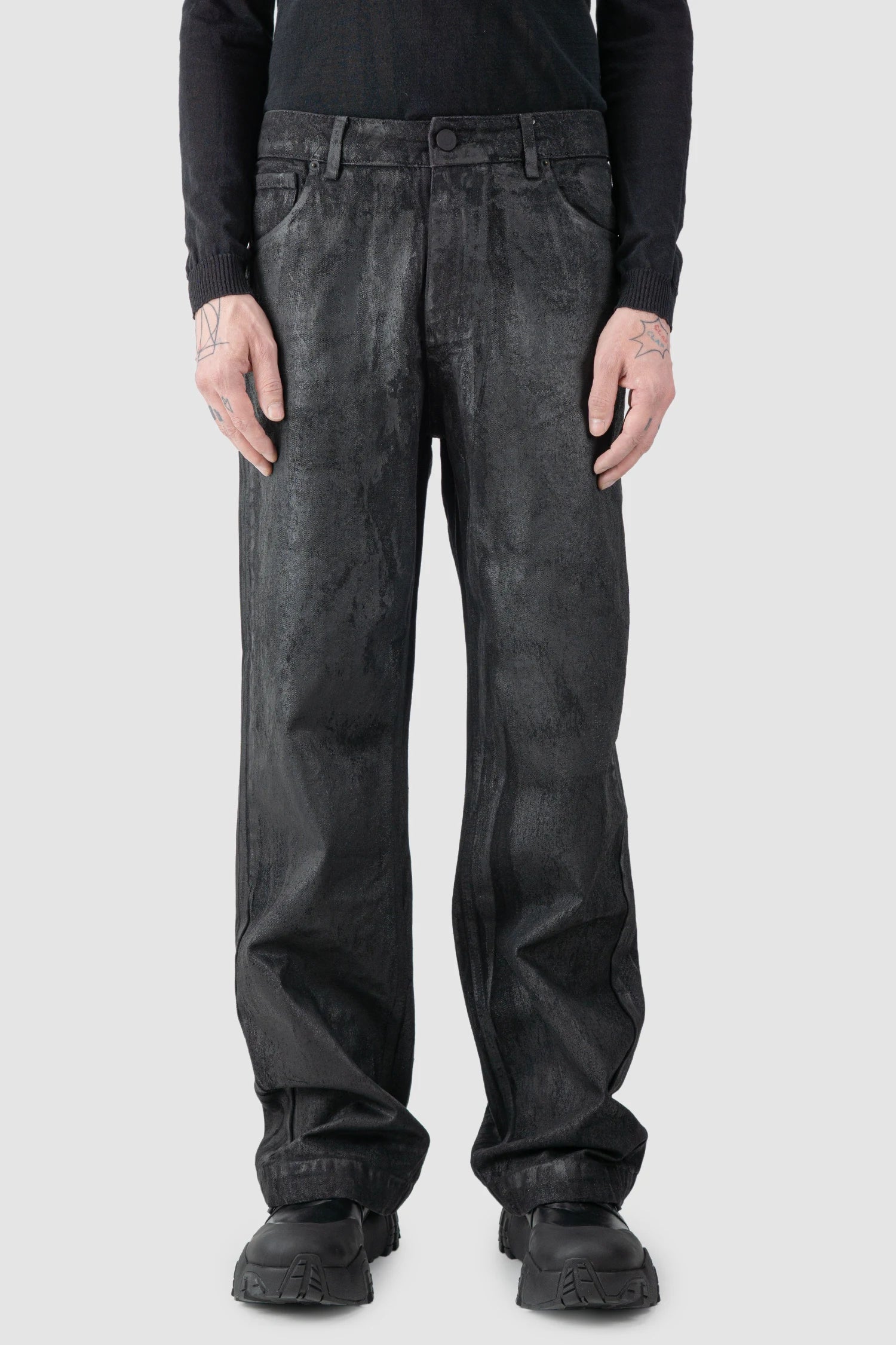 Black Hand-Painted Rubberized Coated Denim Jeans