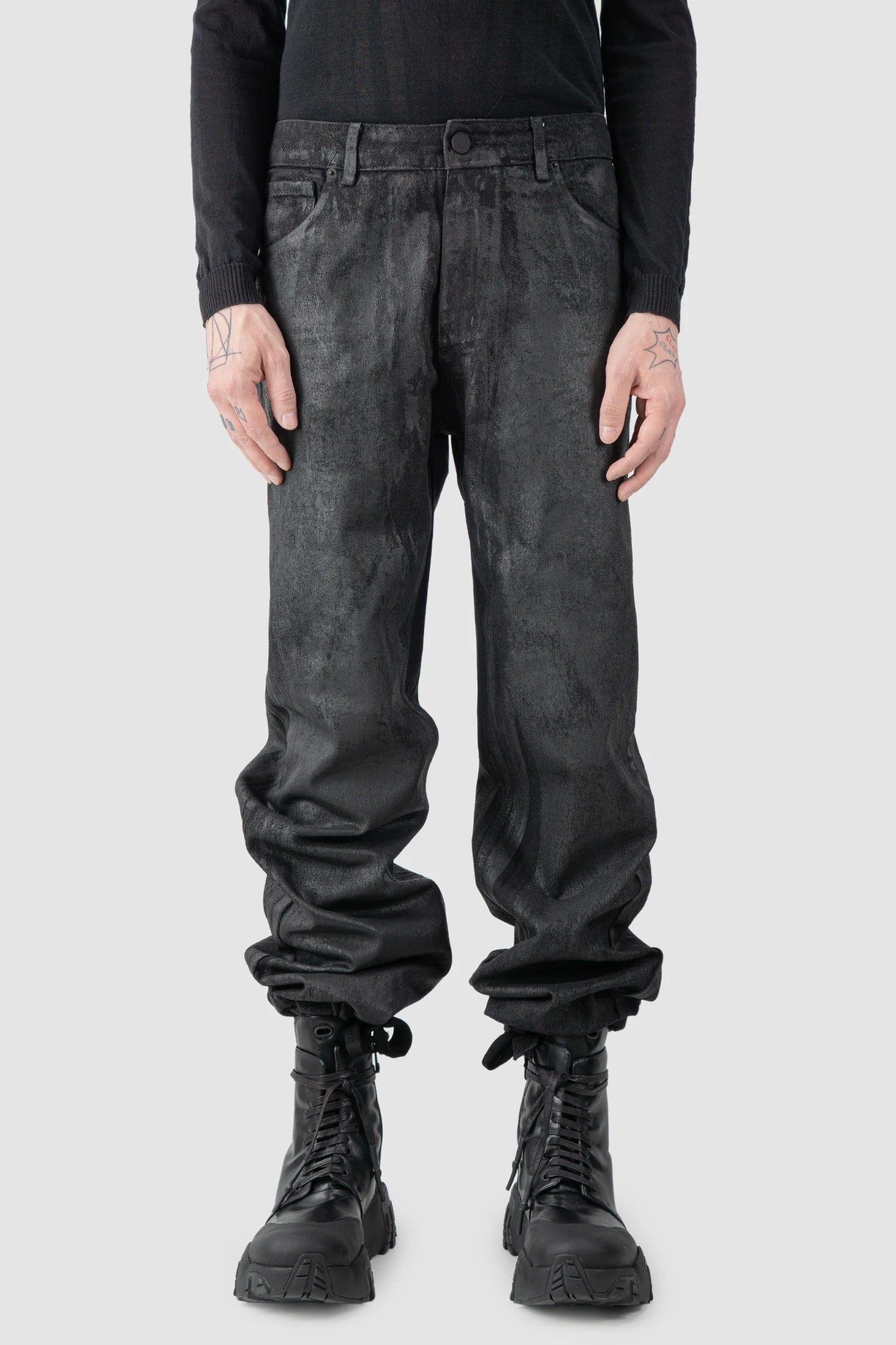 Black Hand-Painted Rubberized Coated Denim Jeans - Image 4
