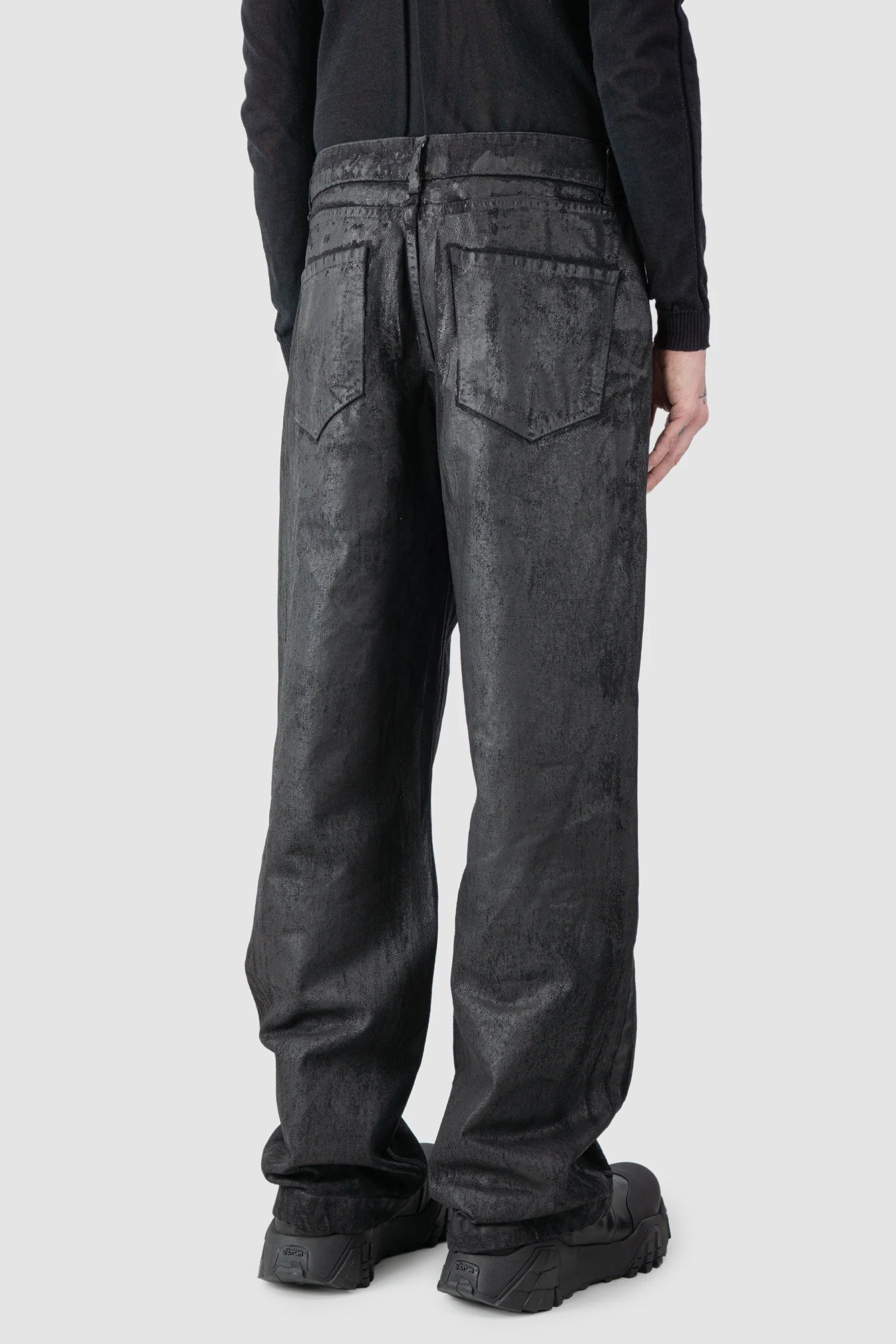 Black Hand-Painted Rubberized Coated Denim Jeans - Image 7