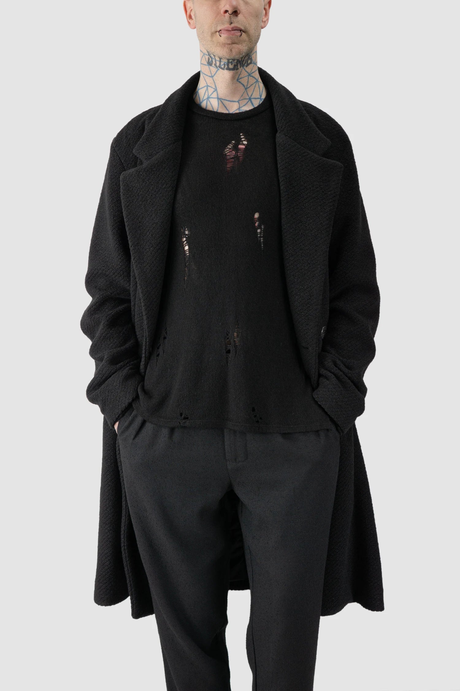 Black Long Wool Blend Coat with 2-Button Closure - Image 3