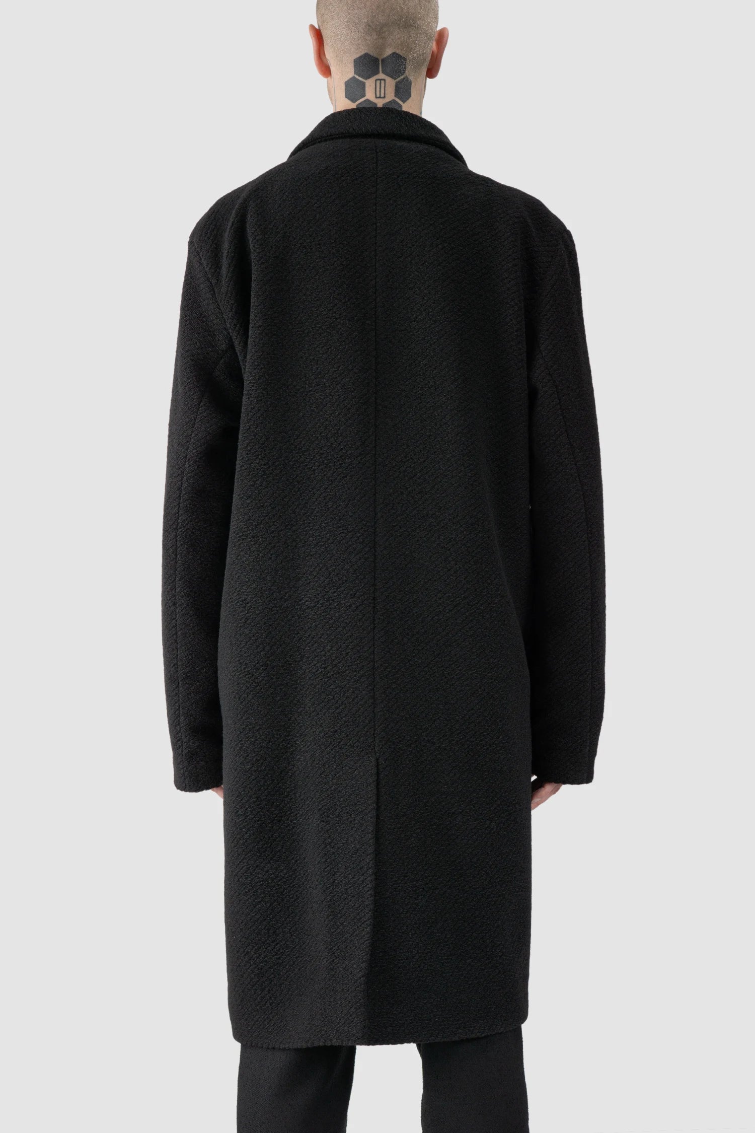 Black Long Wool Blend Coat with 2-Button Closure - Image 4