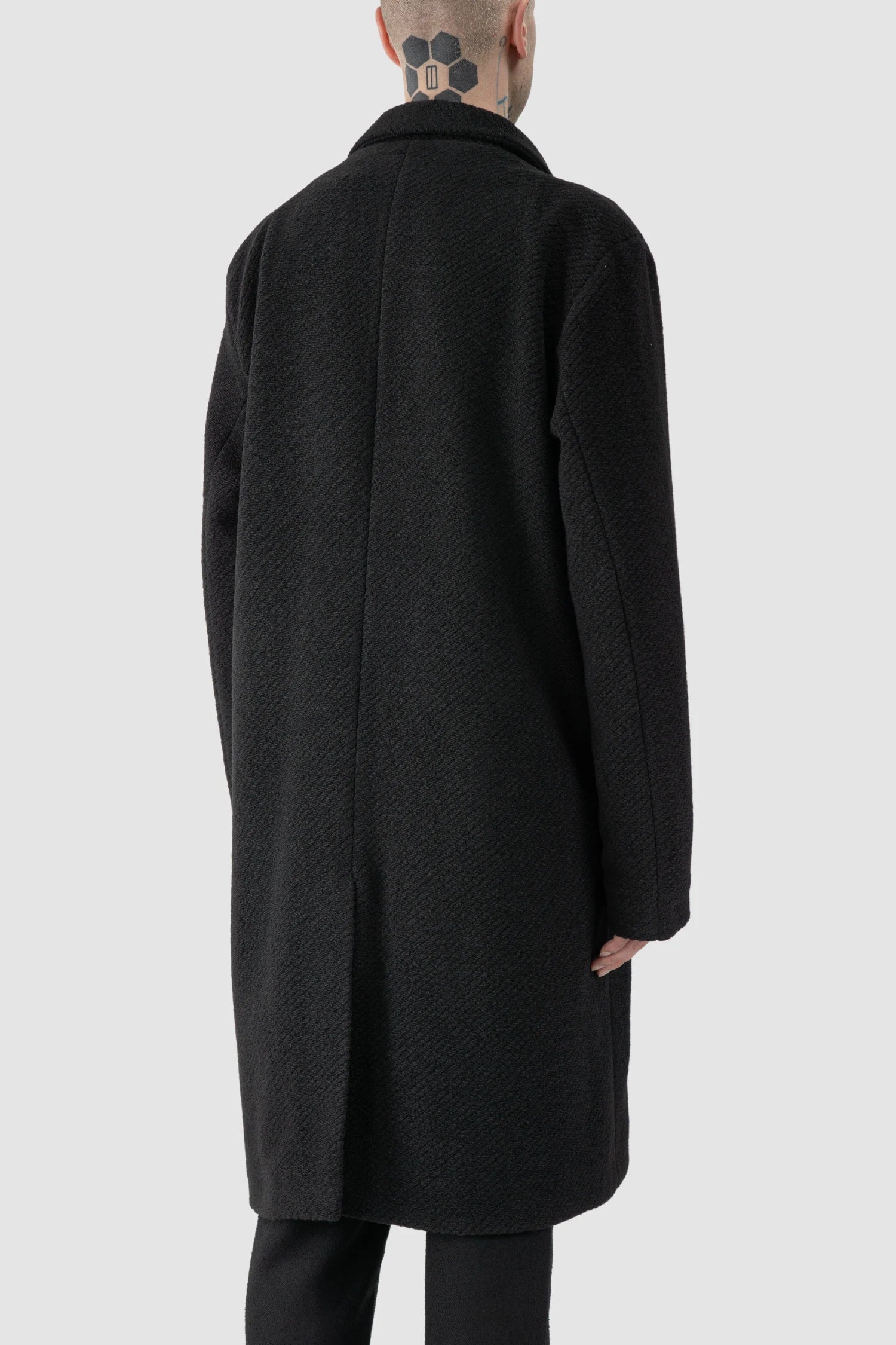 Black Long Wool Blend Coat with 2-Button Closure - Image 5