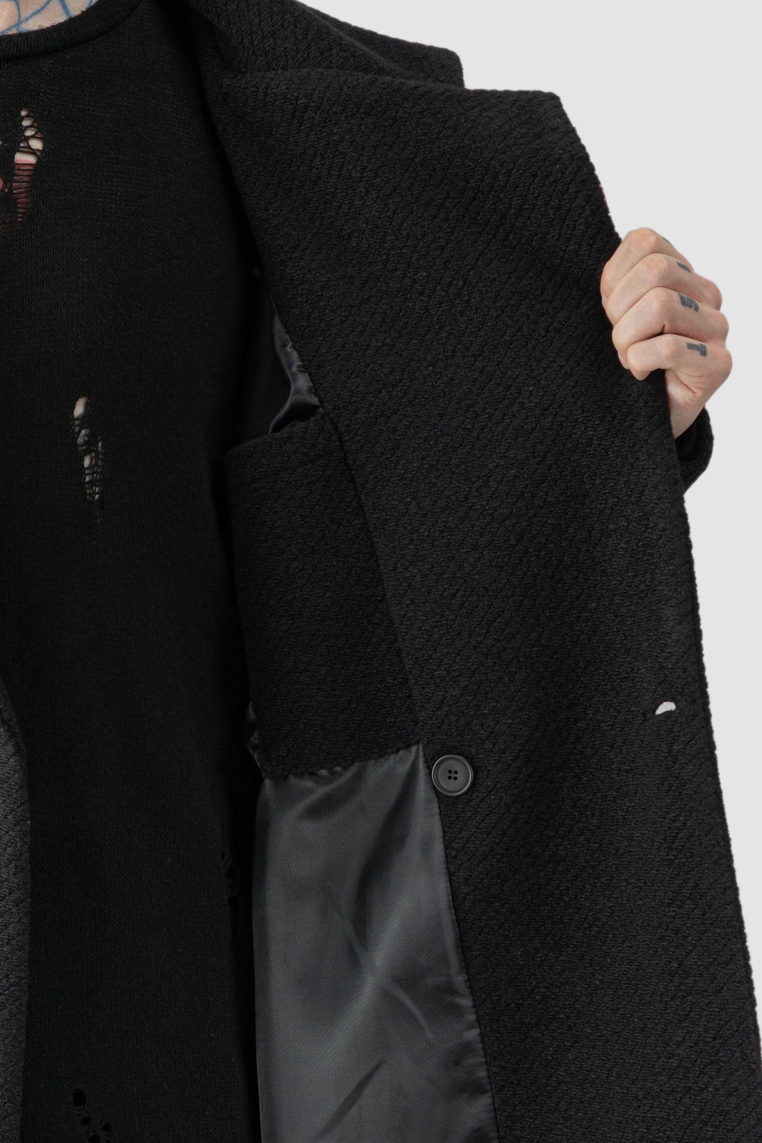 Black Long Wool Blend Coat with 2-Button Closure - Image 7