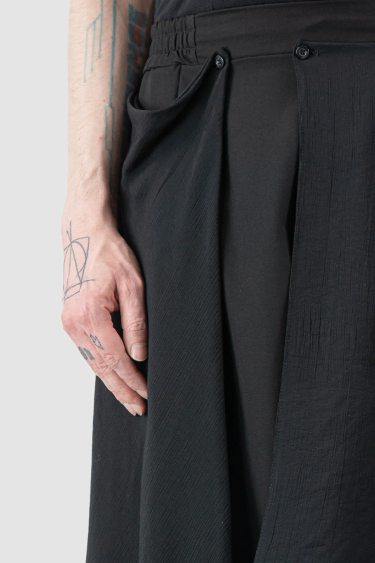 Black Low Crotch Trousers with Detachable Skirt - Image 3