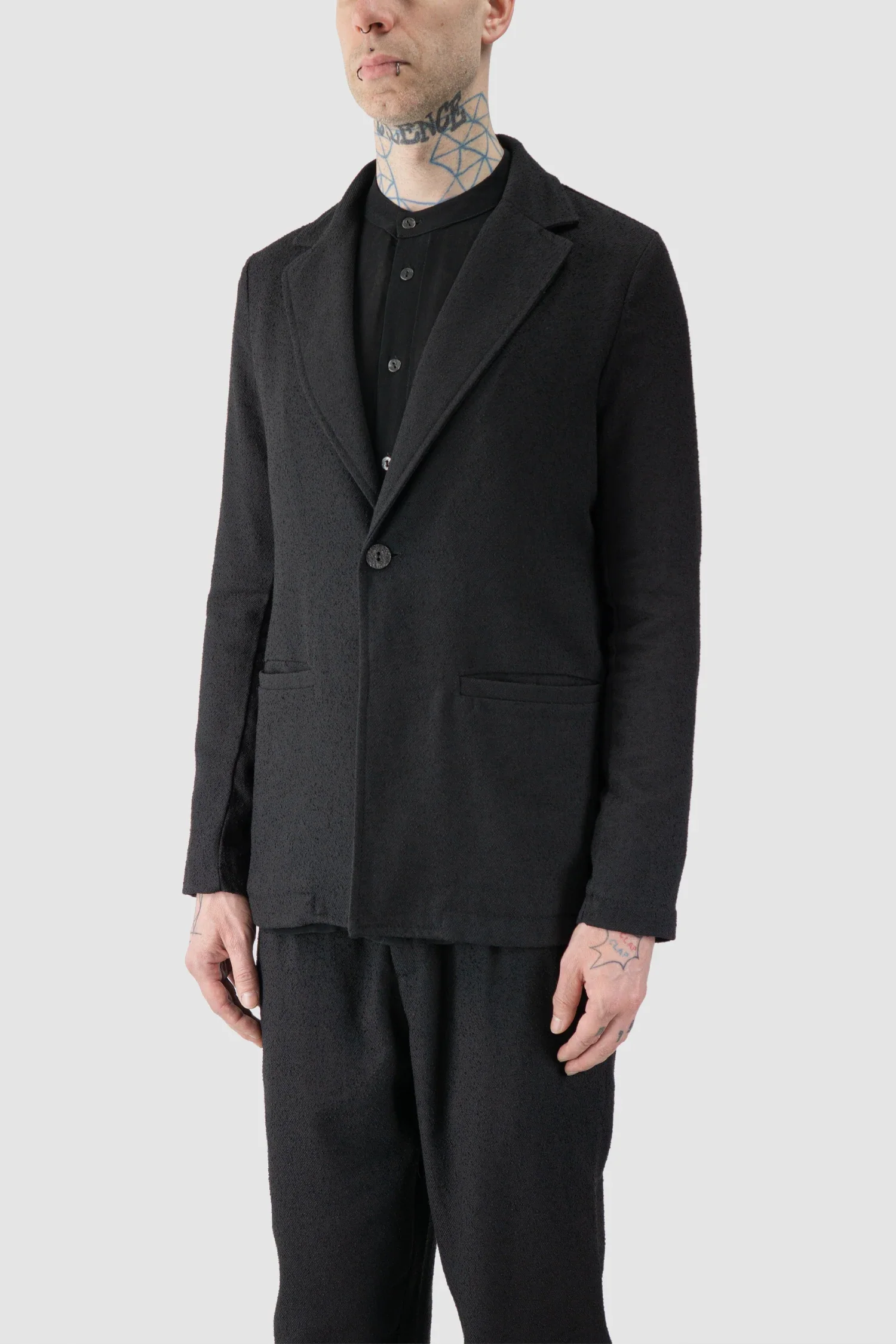 Black Single Button Soft Bouclé Blazer - Image 2