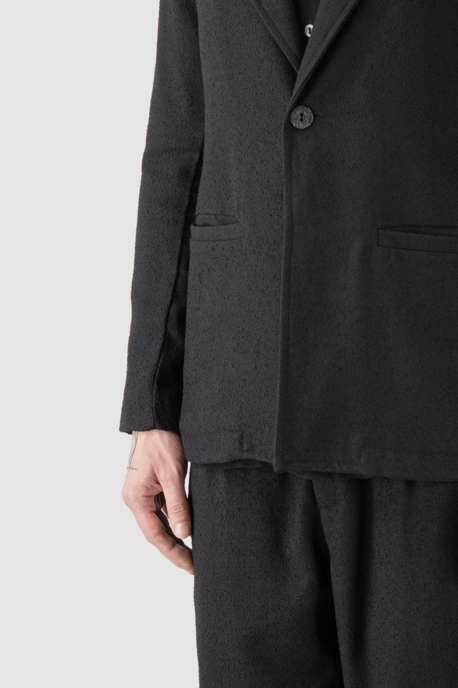 Black Single Button Soft Bouclé Blazer - Image 3