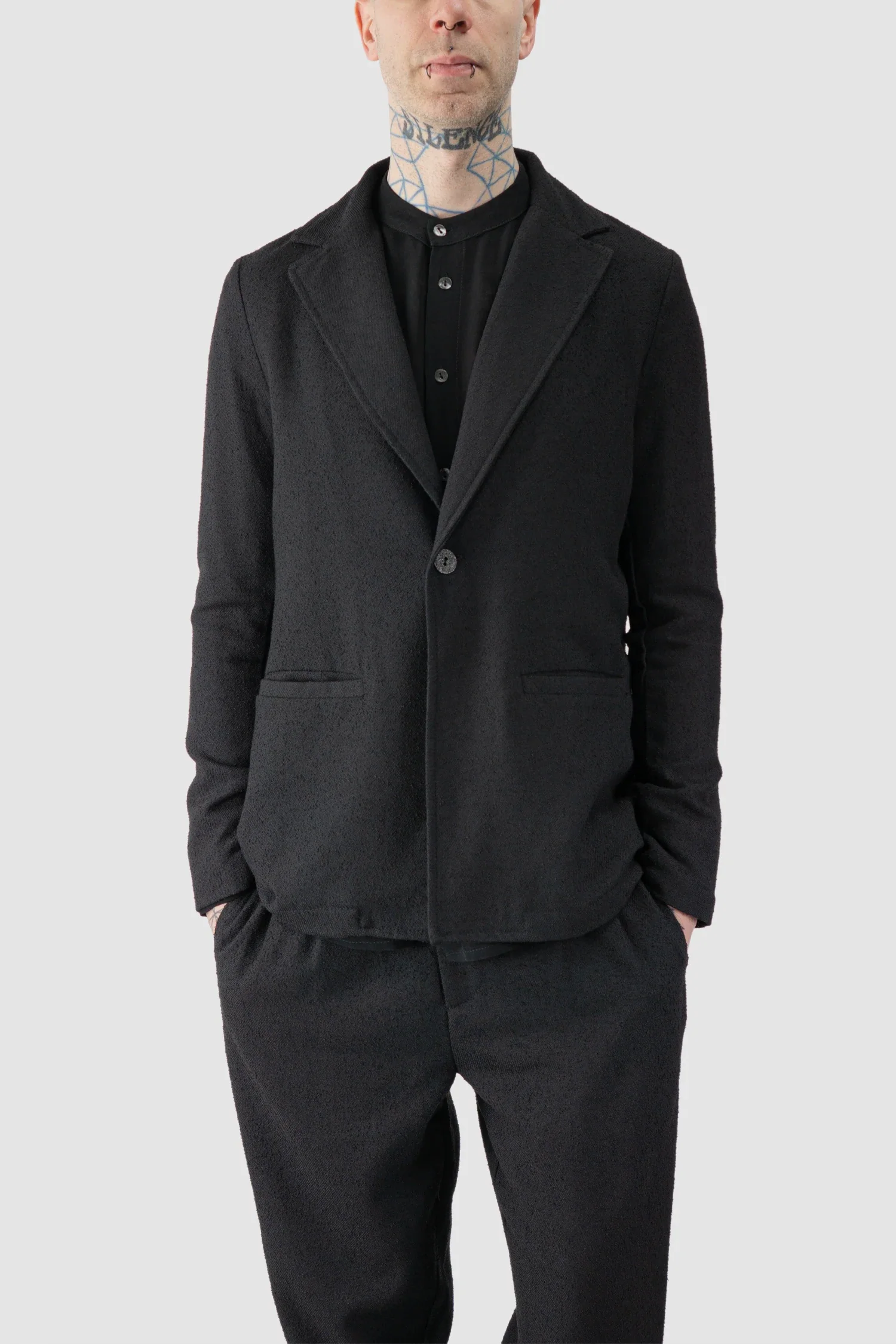 Black Single Button Soft Bouclé Blazer - Image 6
