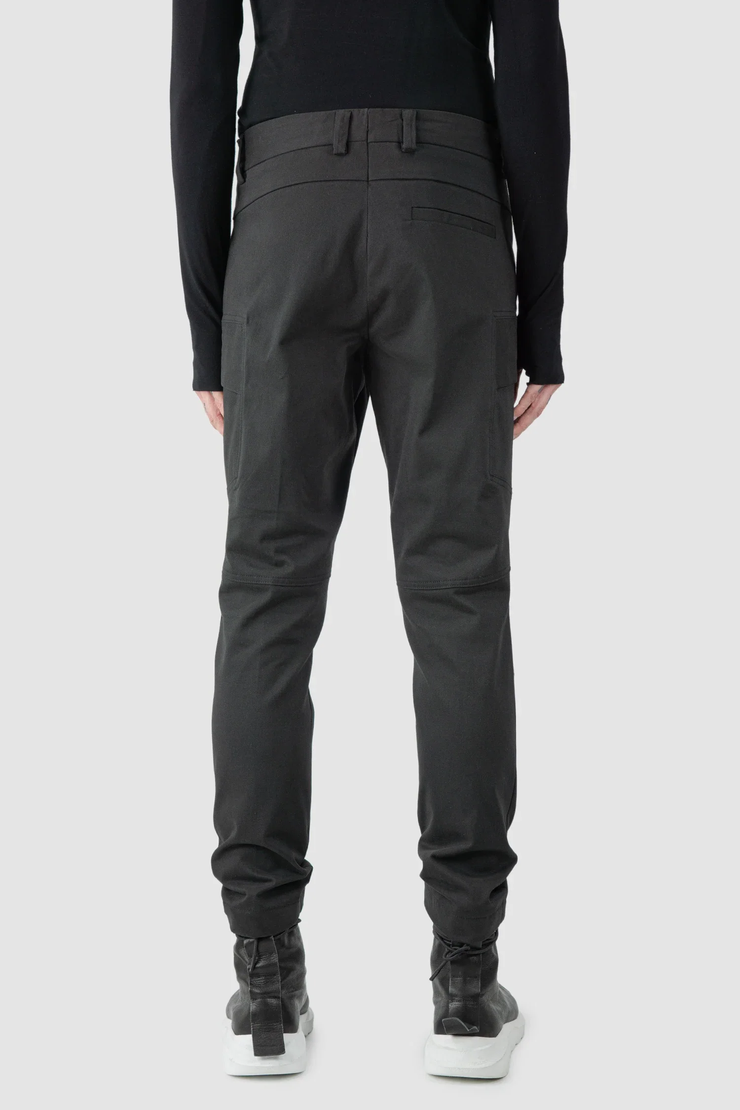 Black Slim Fit Stretch Cotton Cargo Trousers - Image 5