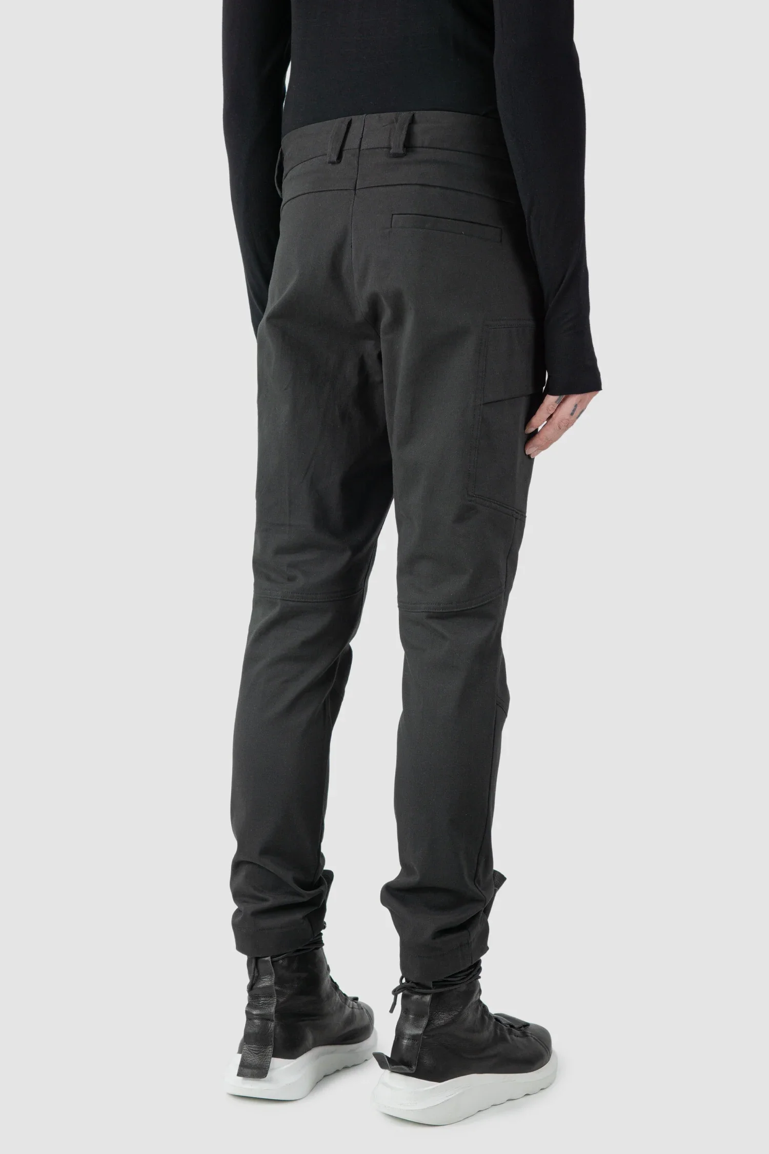 Black Slim Fit Stretch Cotton Cargo Trousers - Image 6