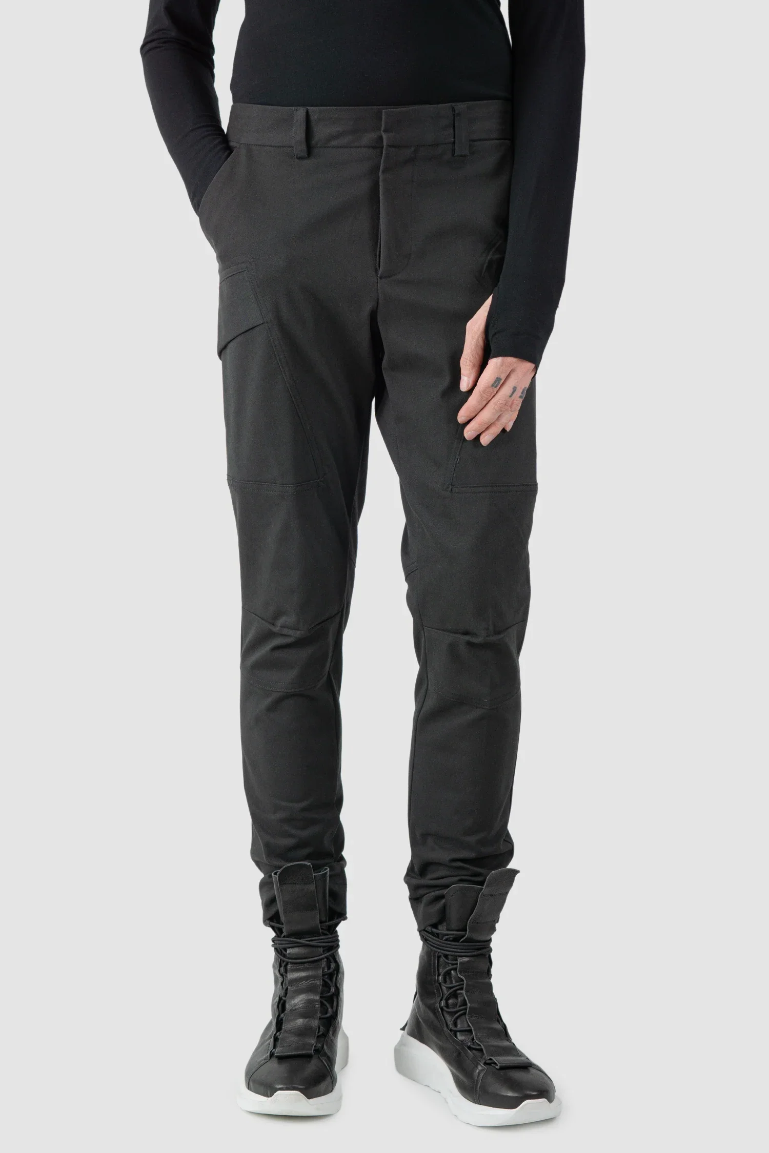 Black Slim Fit Stretch Cotton Cargo Trousers - Image 7