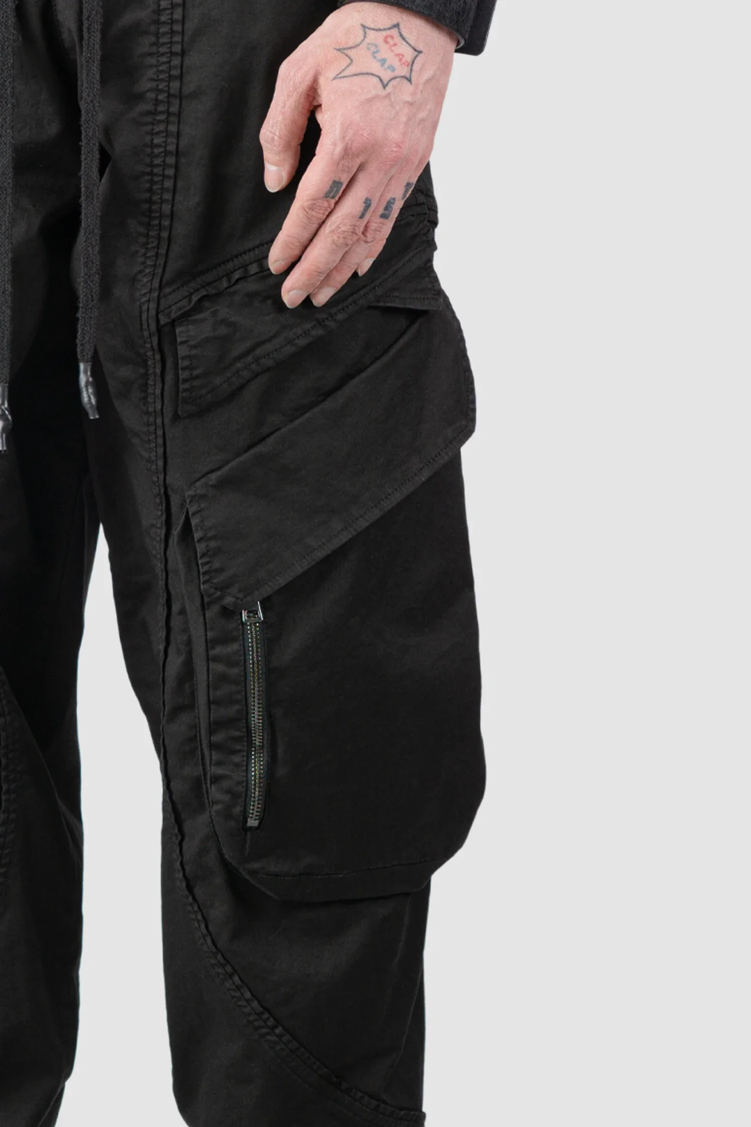 Black Stretch Denim Cargo Trousers - Image 3