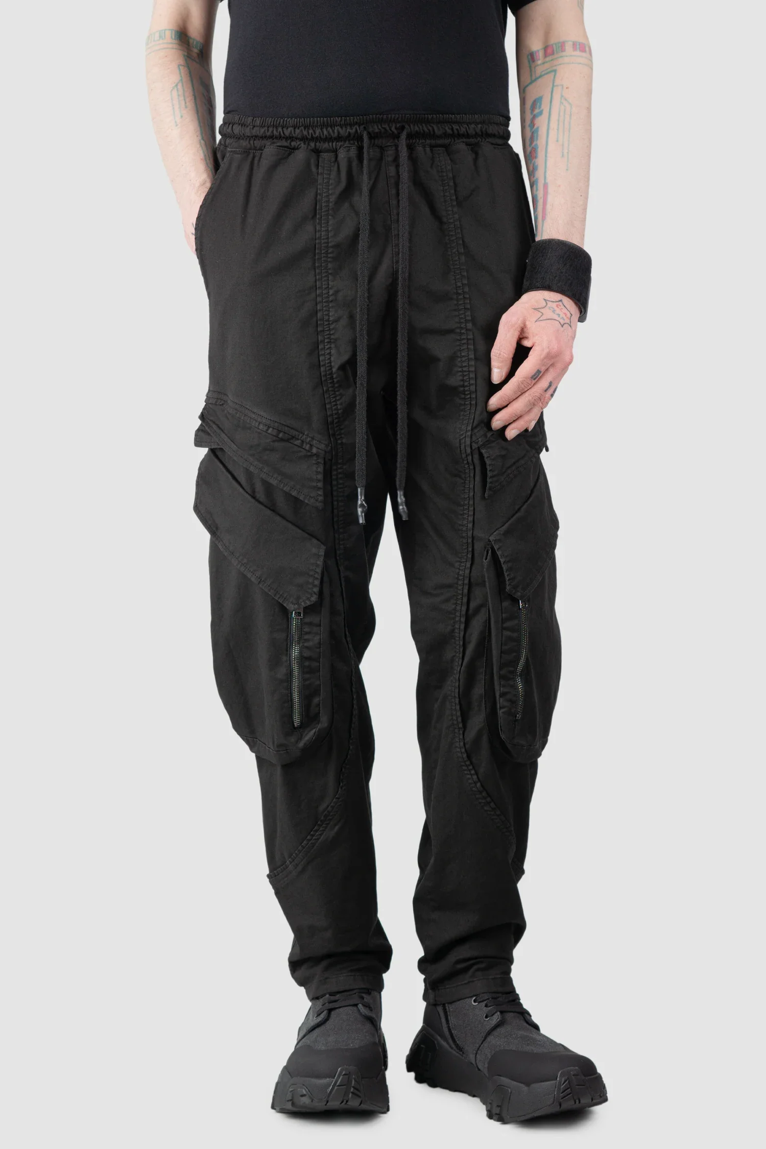 Black Stretch Denim Cargo Trousers - Image 7