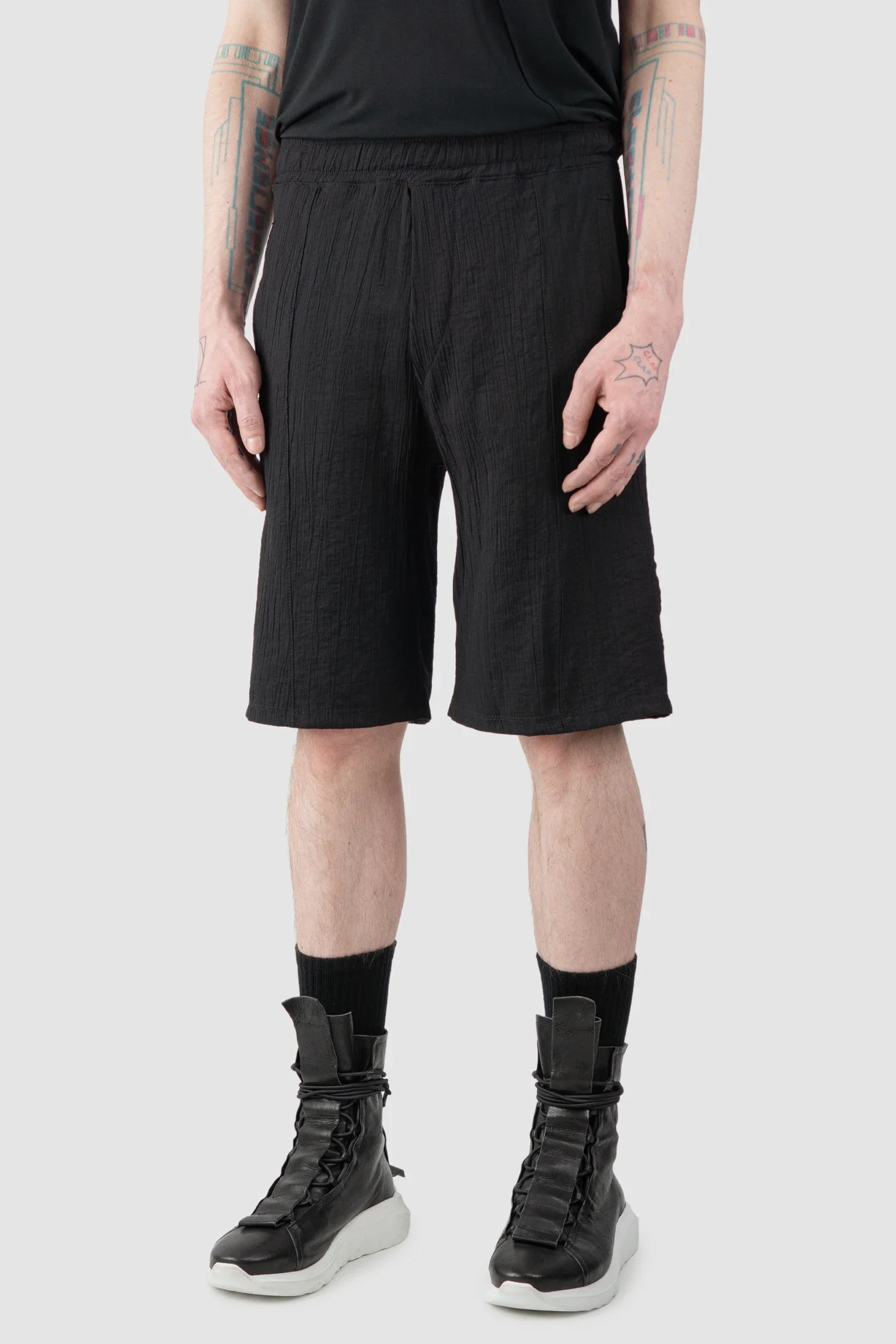 Black Structured Viscose Blend Shorts - Image 2