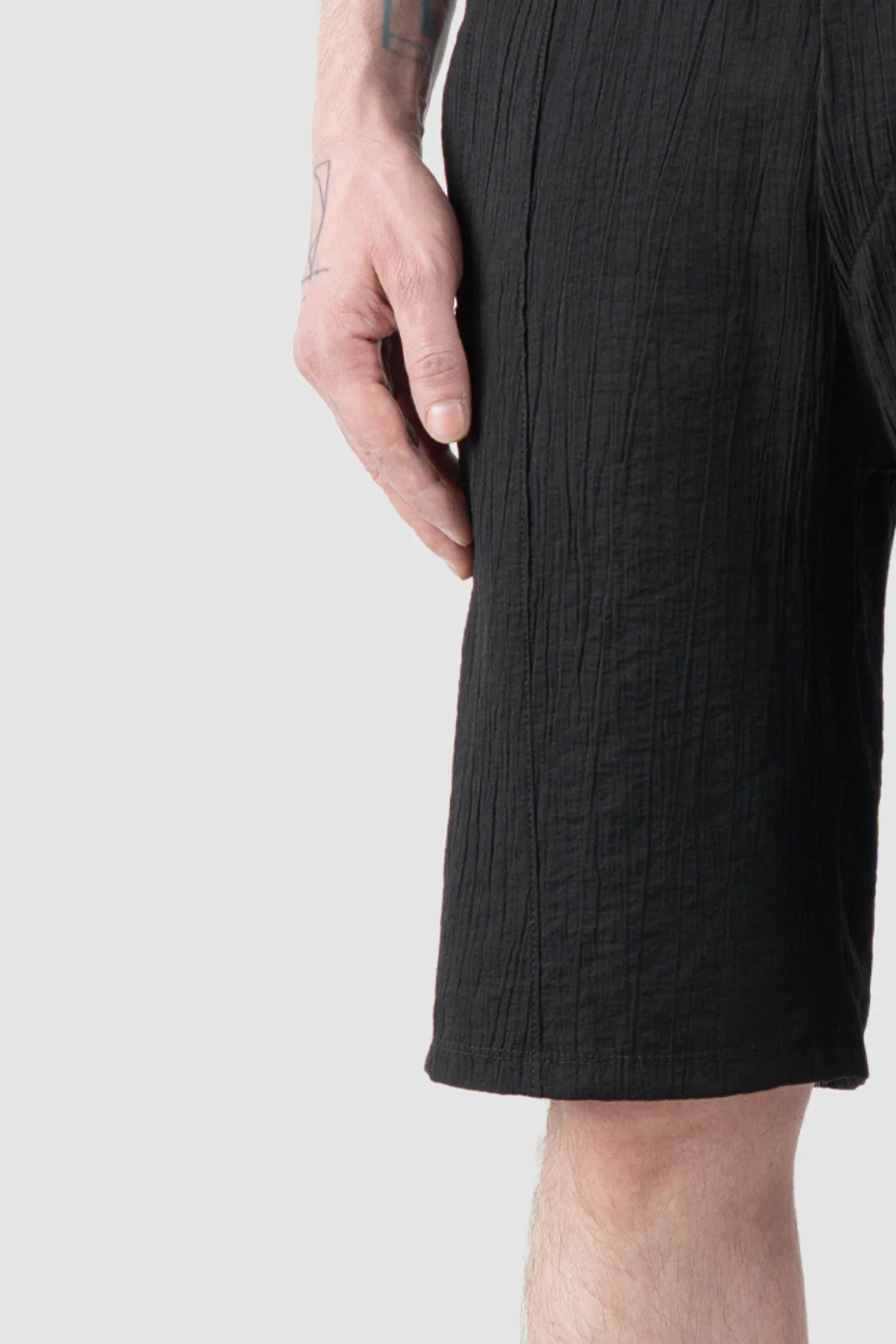 Black Structured Viscose Blend Shorts - Image 3