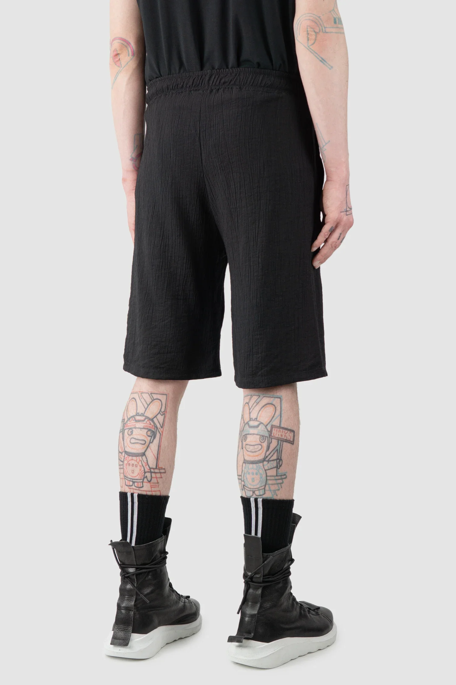 Black Structured Viscose Blend Shorts - Image 6