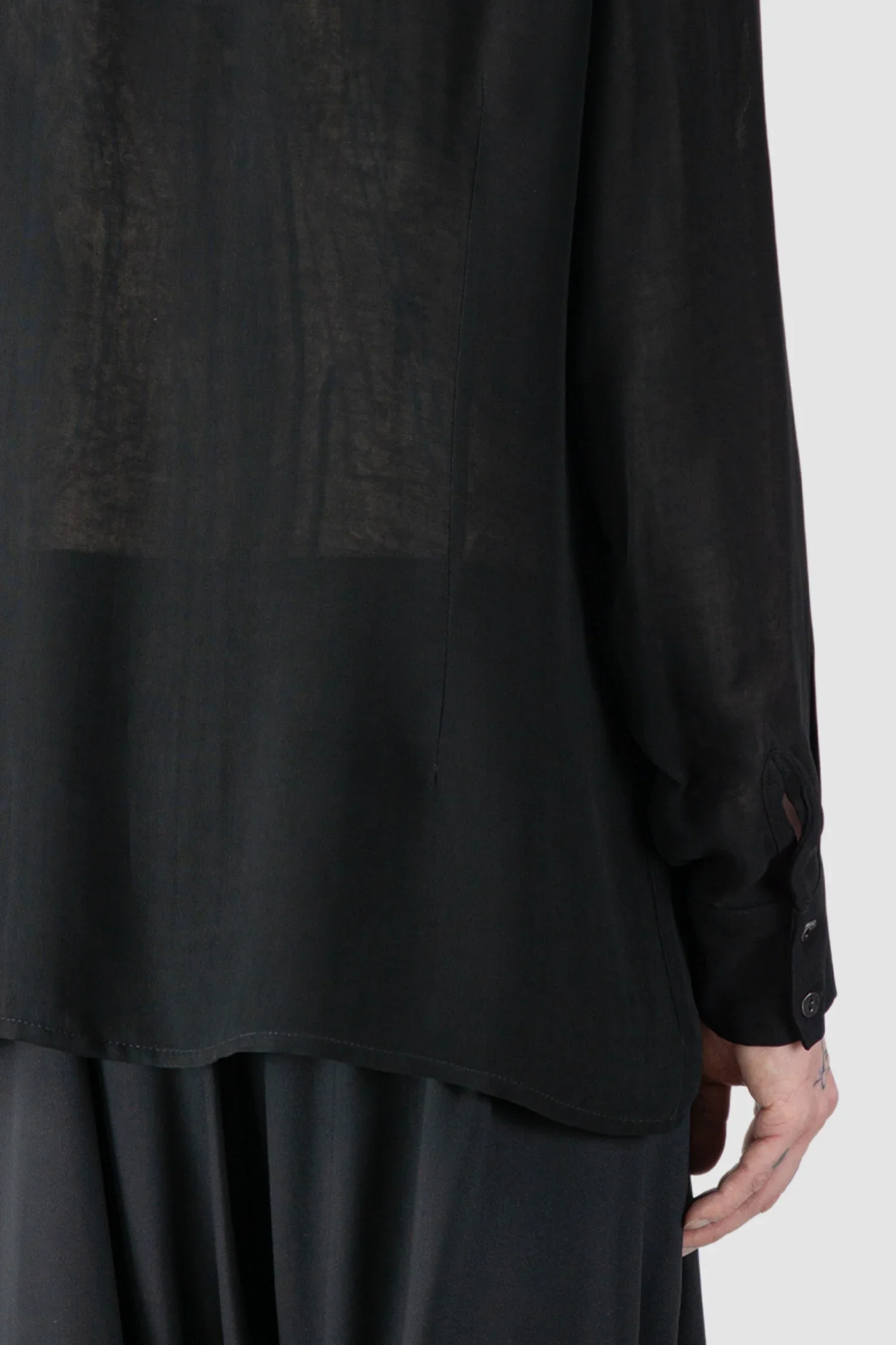 Black Viscose Shirt with Mandarin Collar - Image 5