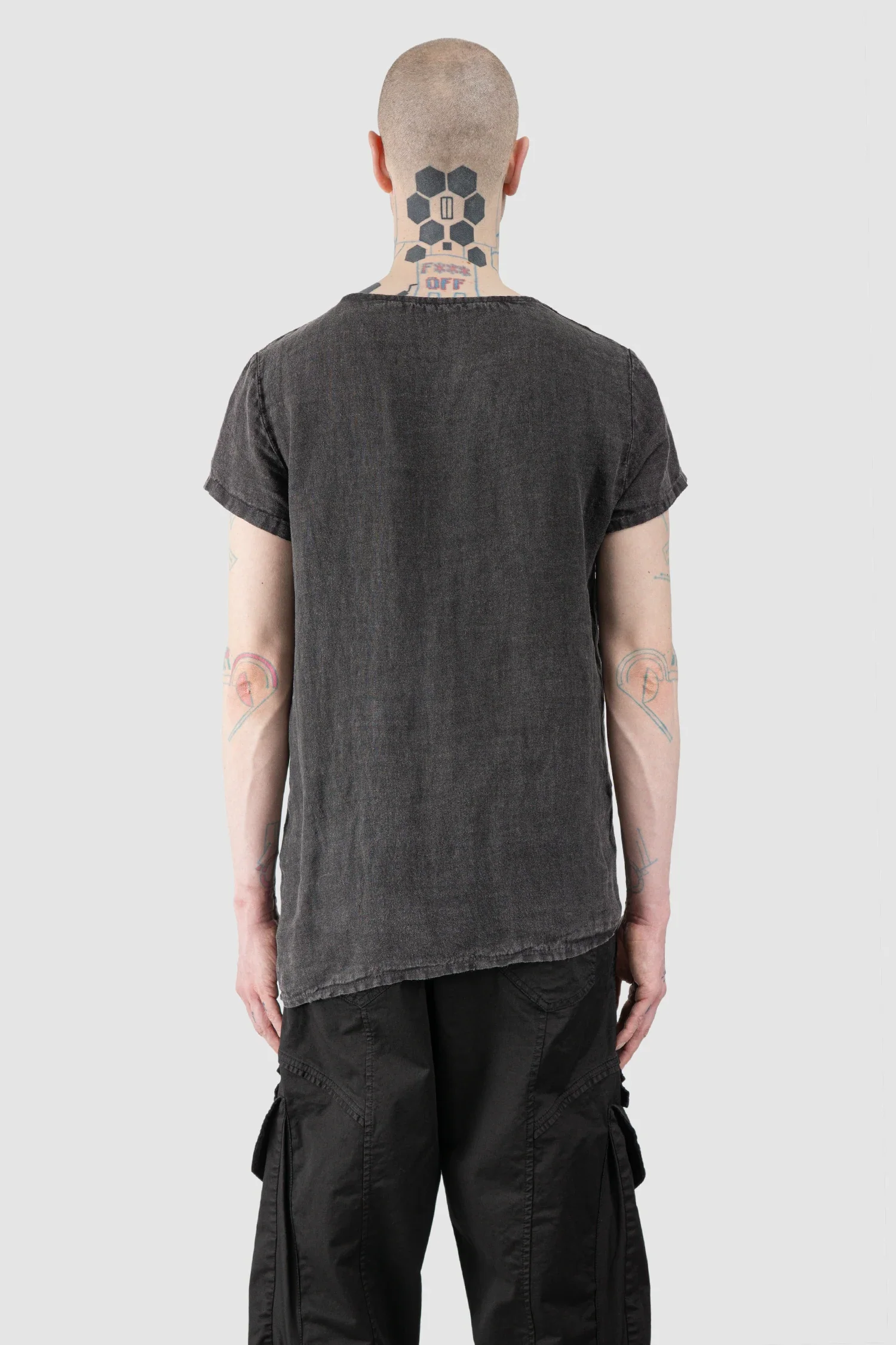 Dark Grey Marmorized Asymmetrical Linen T-Shirt - Image 5