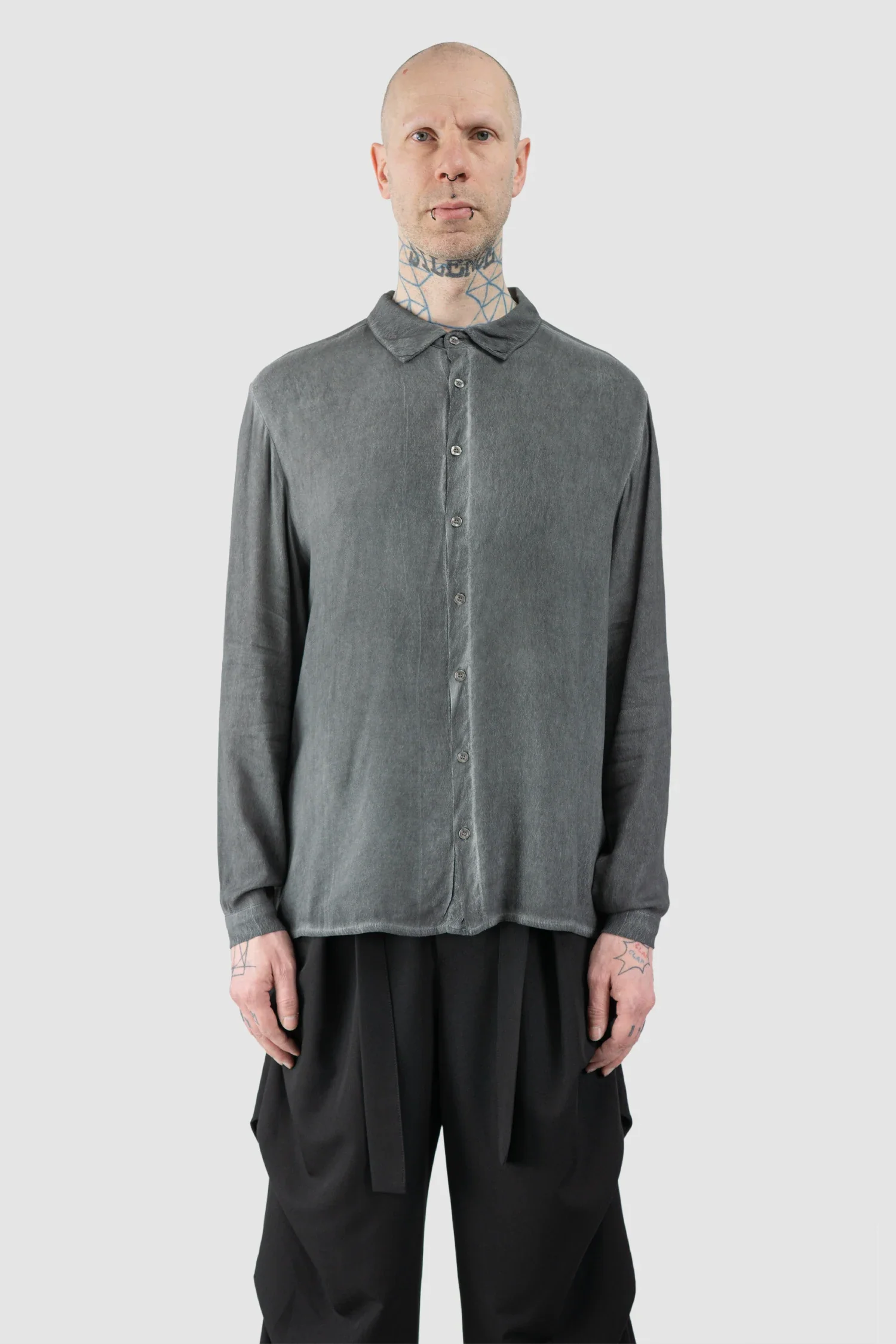 Grey Cold Dyed Button Up Viscose Shirt