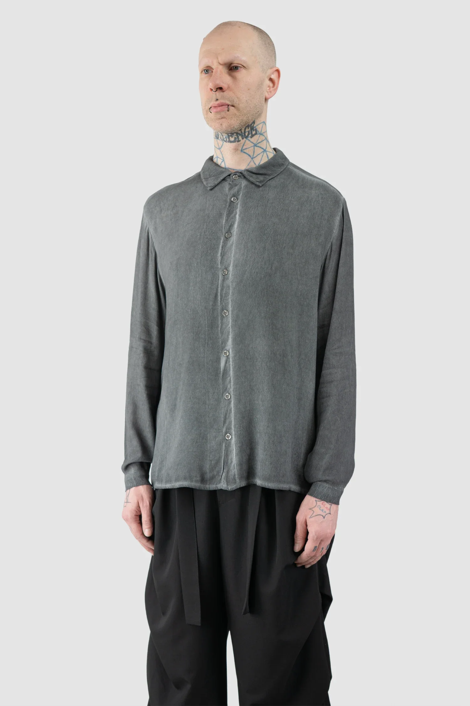 Grey Cold Dyed Button Up Viscose Shirt - Image 2